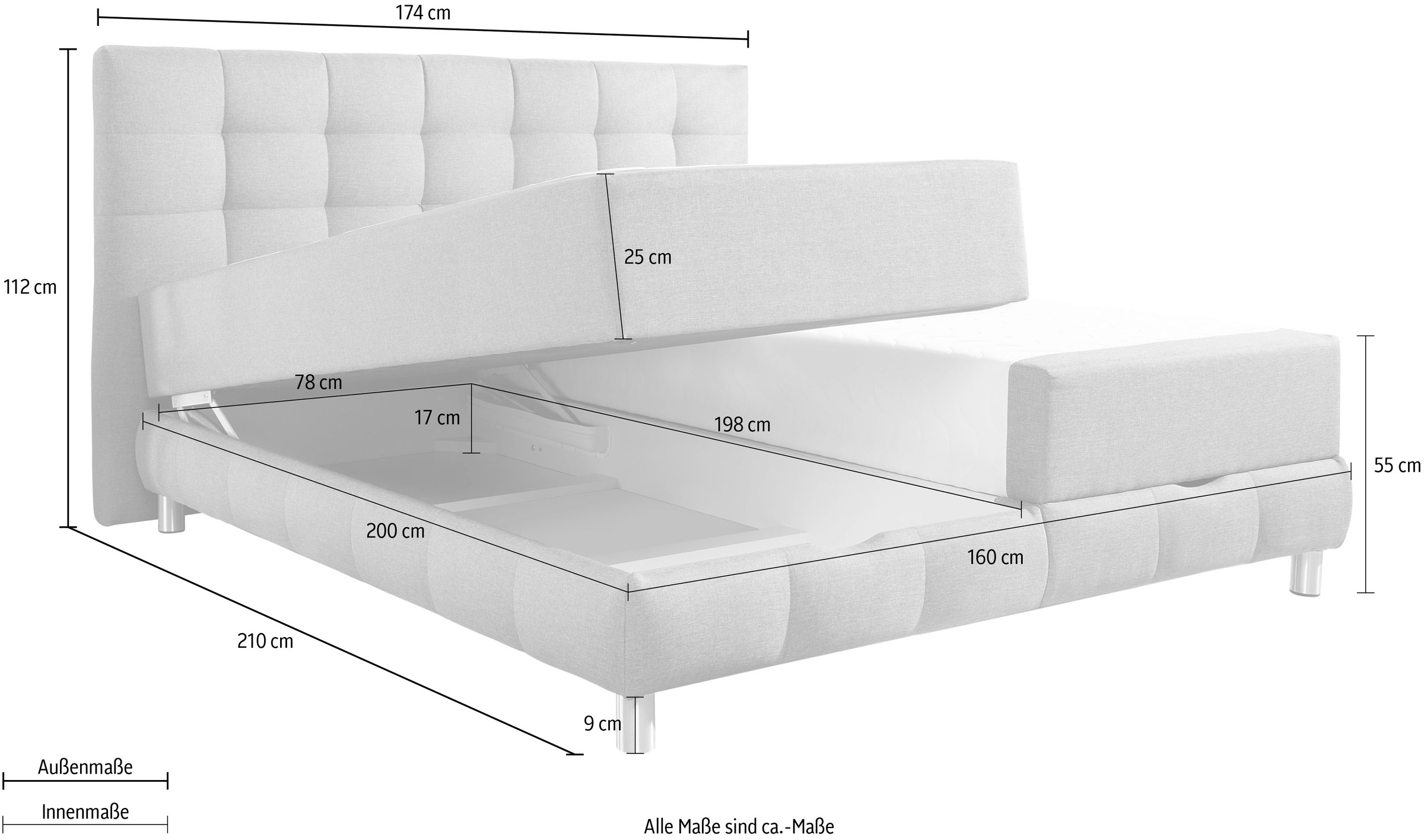 INOSIGN Boxbett Vaasa, mit Bettkasten & Topper, in 4 Breiten, Überlänge 220 cm