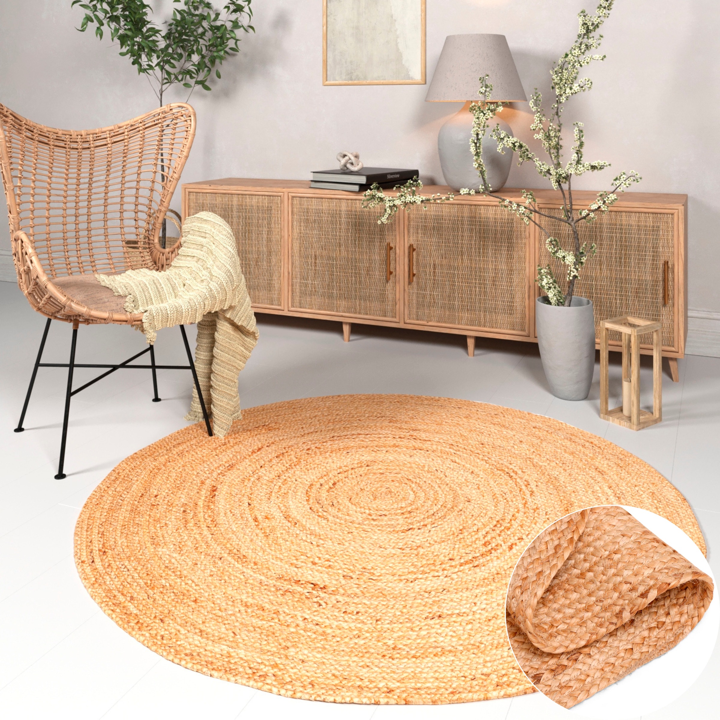 OTTO home Teppich "Bjarka" rund 10 mm Höhe meliert, 100% Jute, handgewebt, günstig online kaufen
