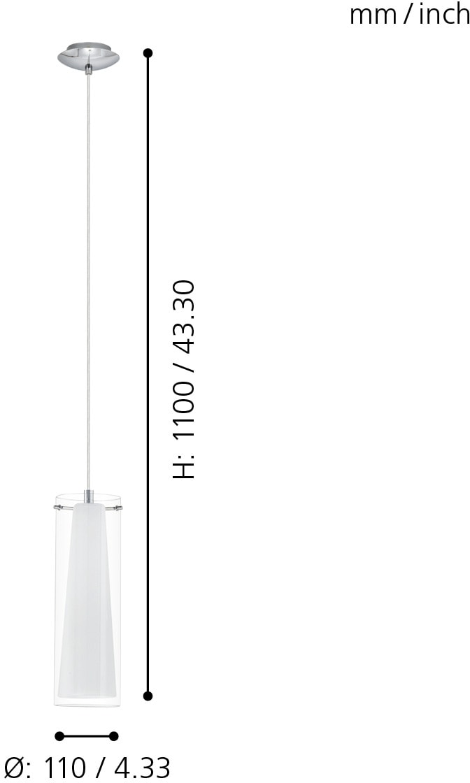EGLO Hängeleuchte »PINTO Pendellampe, E27, IP20, Stahl und Glas, Esstischlampe, Lampe«, 1 flammig, Leuchtmittel E27 | ohne Leuchtmittel, Hängeleuchte, H110 x Ø11 cm, chrom, 1X40W exkl., Esstischleuchte