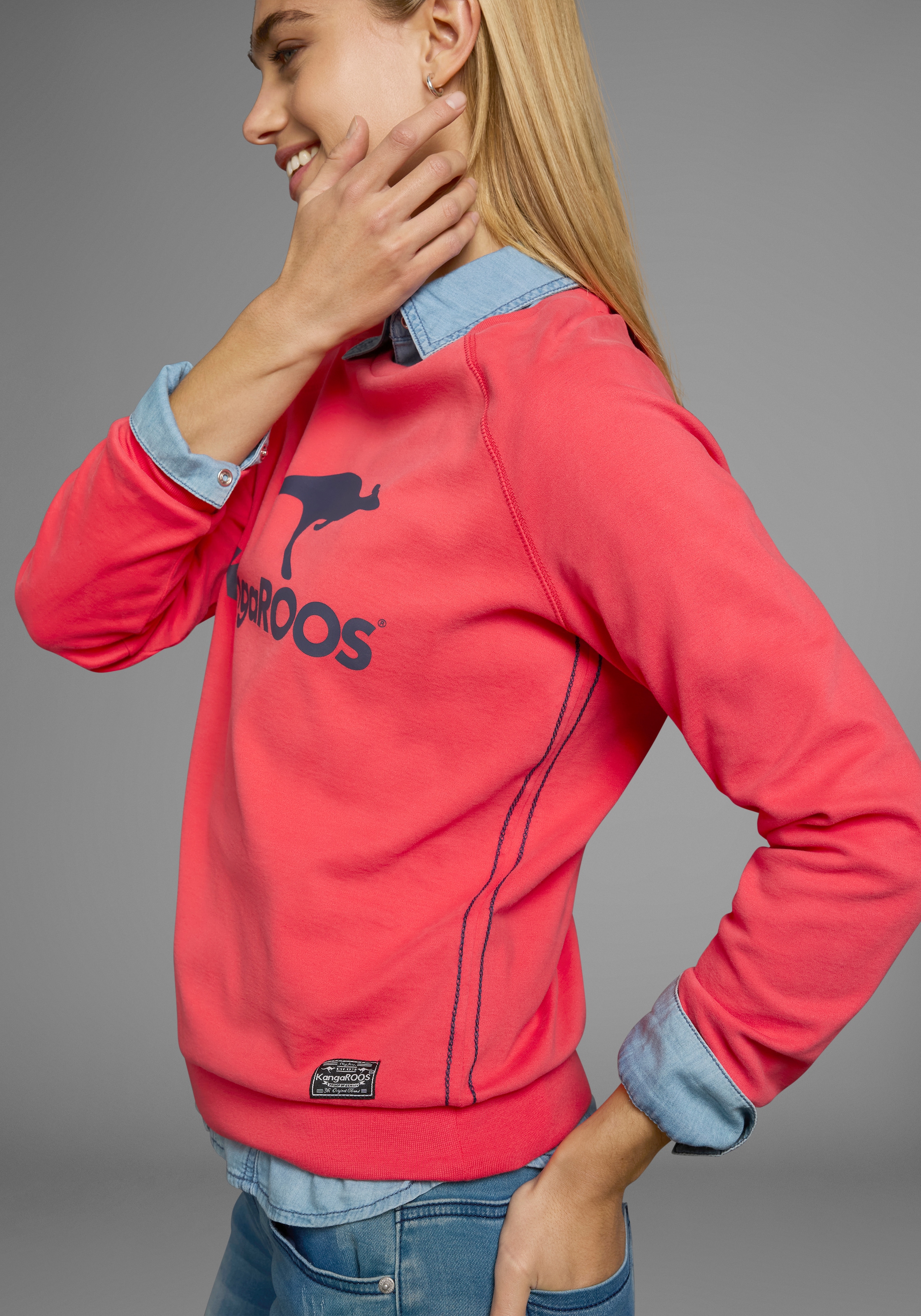 KangaROOS Sweatshirt, Langarm, figurumspielender Schnitt, mit Print, Rundha günstig online kaufen
