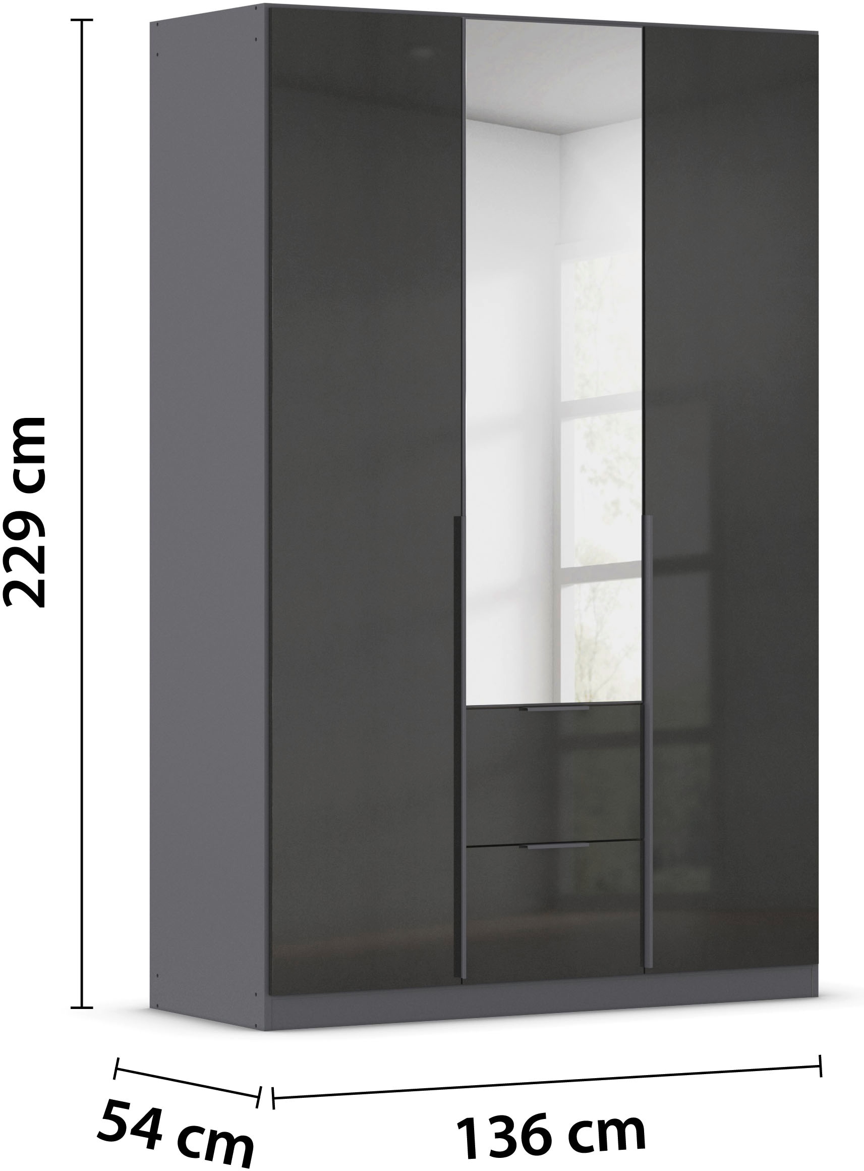 rauch Drehtürenschrank »Kleiderschrank Schrank Garderobe AGORDO mit Dekor- oder Hochglanzfront«, (in zwei Griff-Farben mit Dekor- oder Hochglanzfront), mit Außenschubkästen, in 6 Breiten und 2 Höhen MADE IN GERMANY
