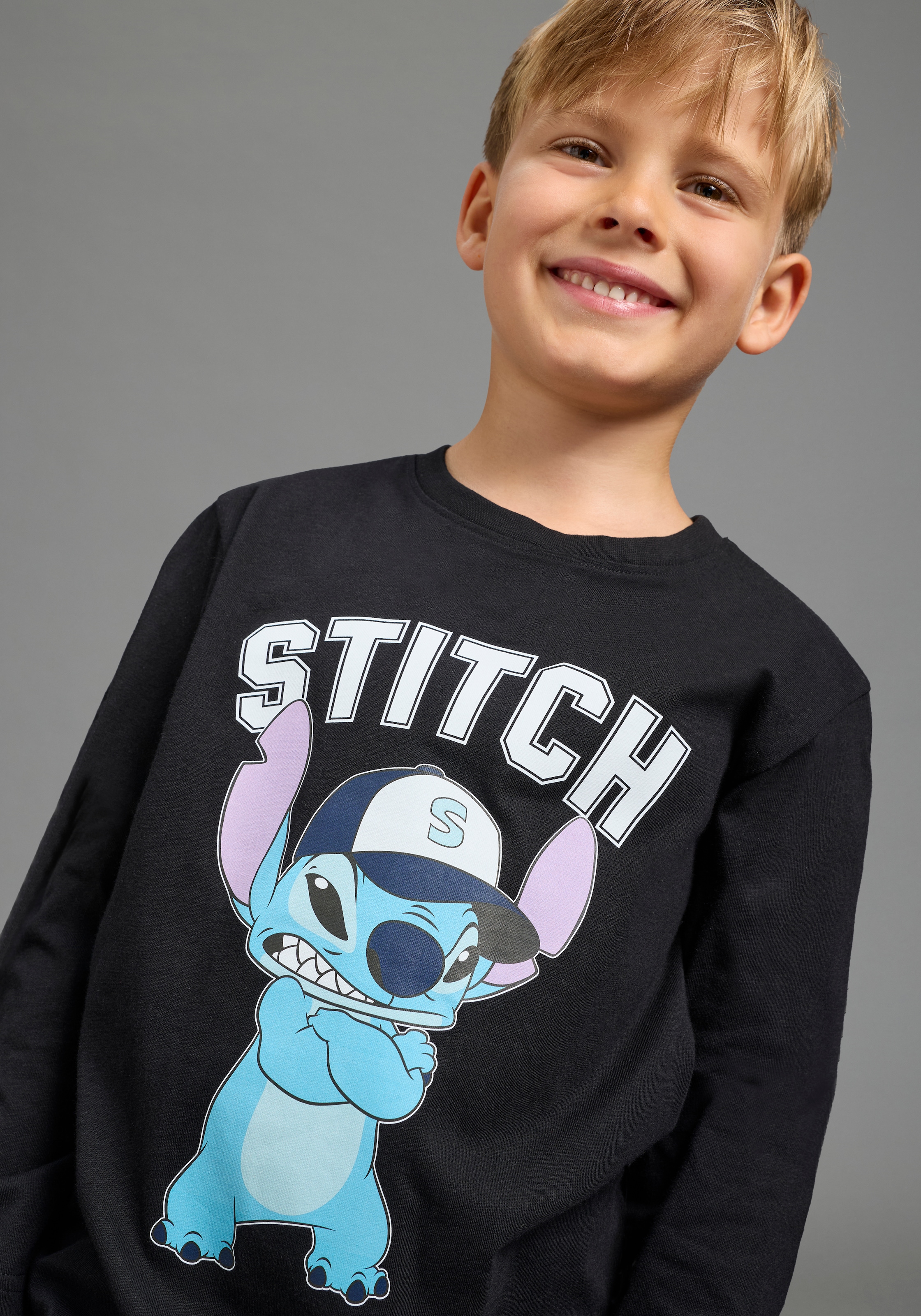 KIDSWORLD Langarmshirt »STITCH Shirt für Jungen, Disney« modischer Stil, Basic-Passform, mit Rundhalsausschnitt