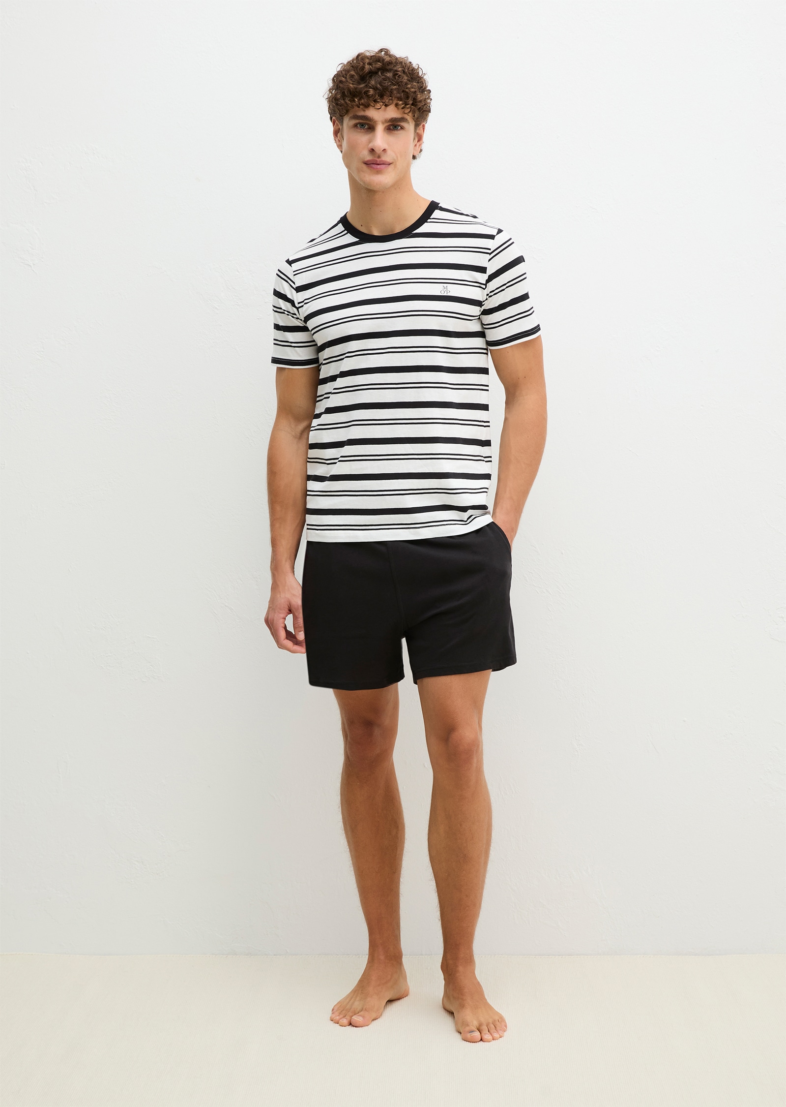 Marc OPolo Shorty "Mix N Match Cotton" 2 tlg. mit Steifen, Rundhalsausschnitt und kurzen Ärmeln