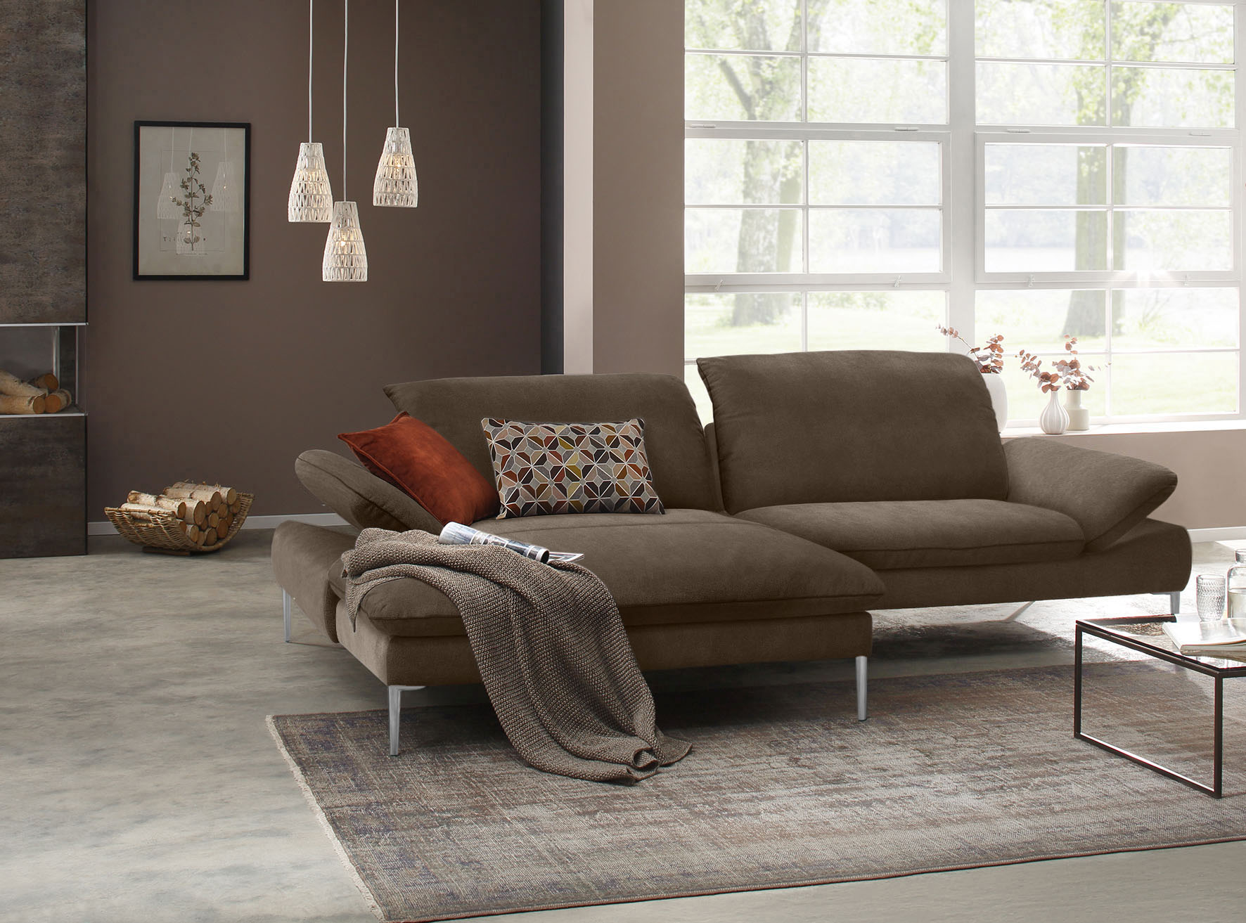W.SCHILLIG Ecksofa "enjoy&MORE, Designsofa, elegant und bequem, L-Form" mit Sitztiefenverstellung, Füße Chrom glänzend, Breite 294 cm