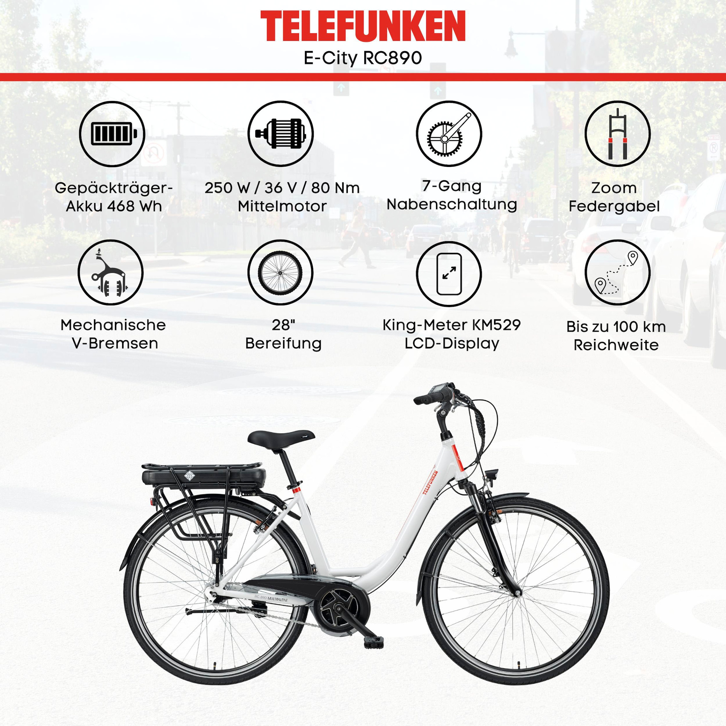 Telefunken E-Bike »Multitalent RC890«, 7 Gang, Shimano, Nexus, Mittelmotor 250 W, Pedelec, Elektrofahrrad für Damen u. Herren