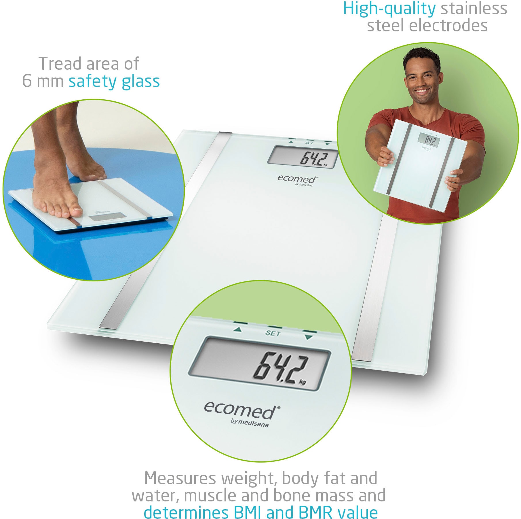 Medisana Körper-Analyse-Waage »BS- 70 E«, Messung von Körperwerten und BMI, plus „Step On“-Einschaltung.