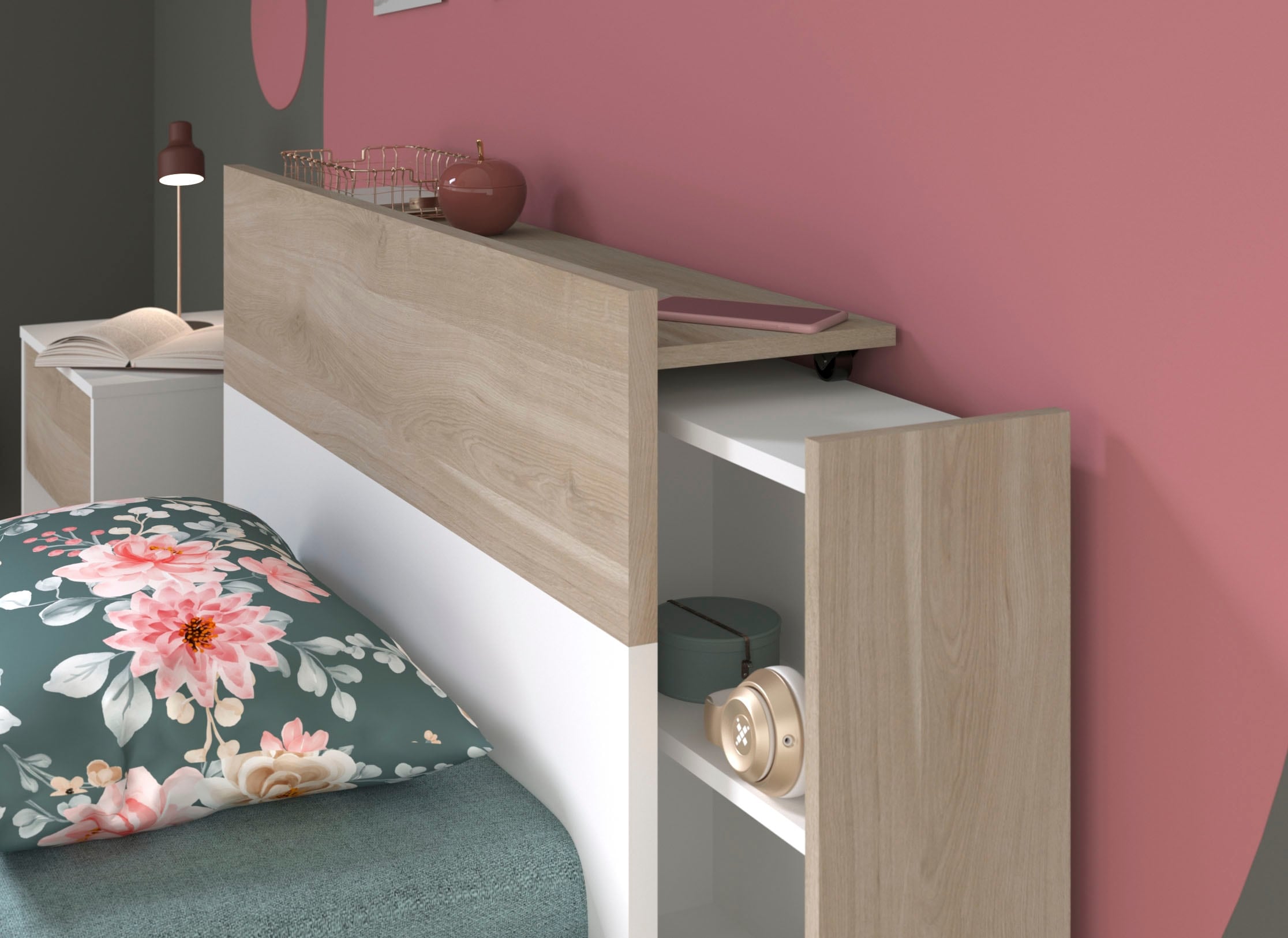Parisot Jugendzimmer-Set »Aalborg 2«, (Set, 4 tlg.), ausziehbares Regal am Bett, viel Stauraum, tolle Optik