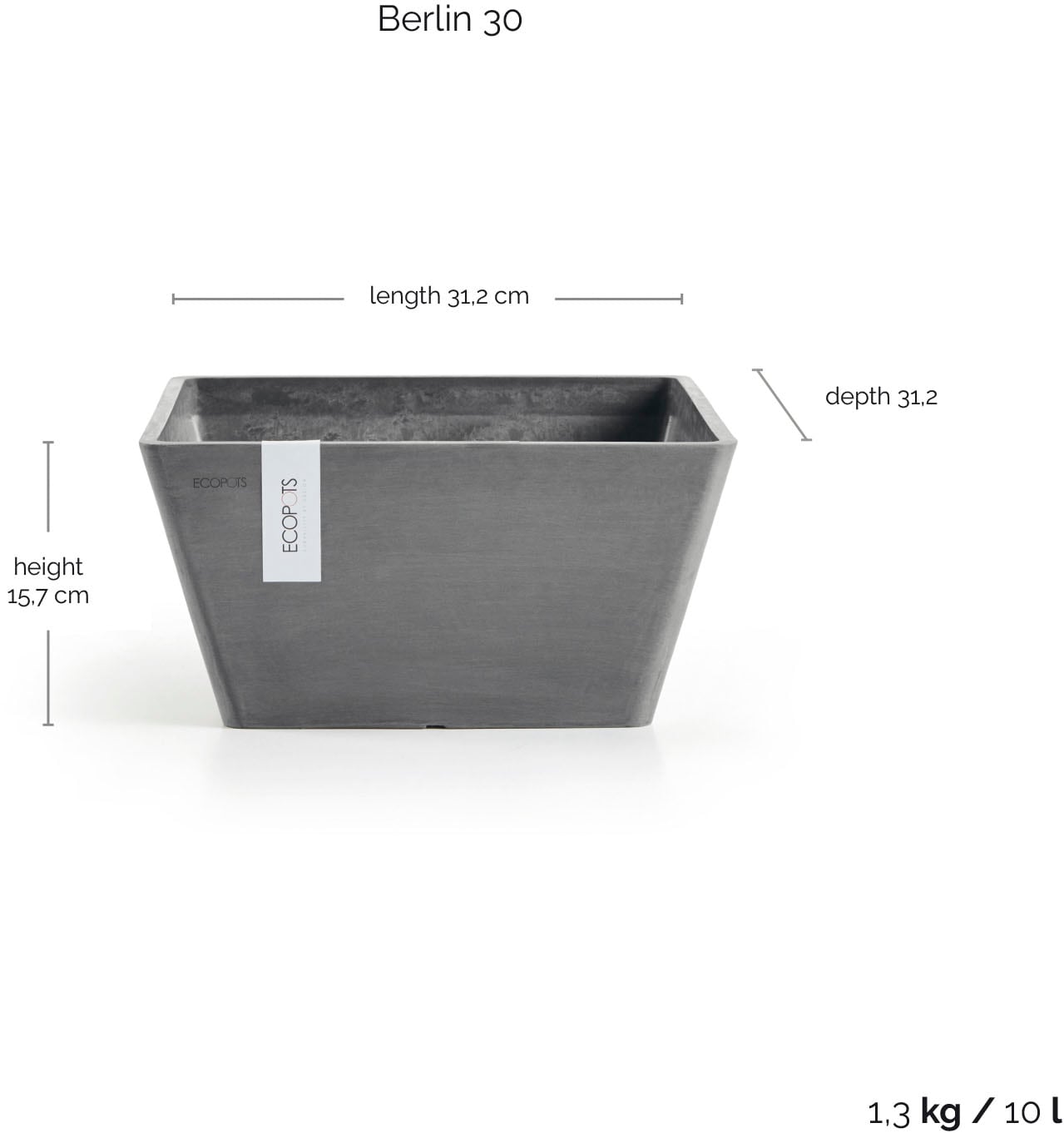 ECOPOTS Blumentopf »BERLIN Grey« BxTxH: 31x31x15,5 cm