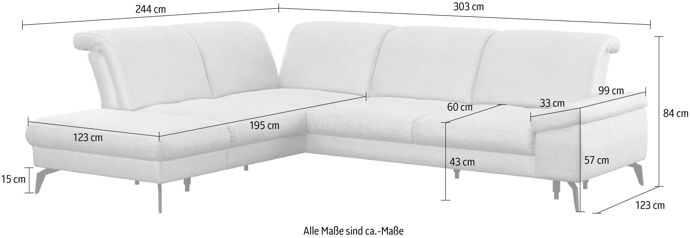 sit&more Ecksofa »Cabana L-Form«, Ottomane, wahlweise mit Sitztiefen-,Armlehnen- und Kopfteilfunktion