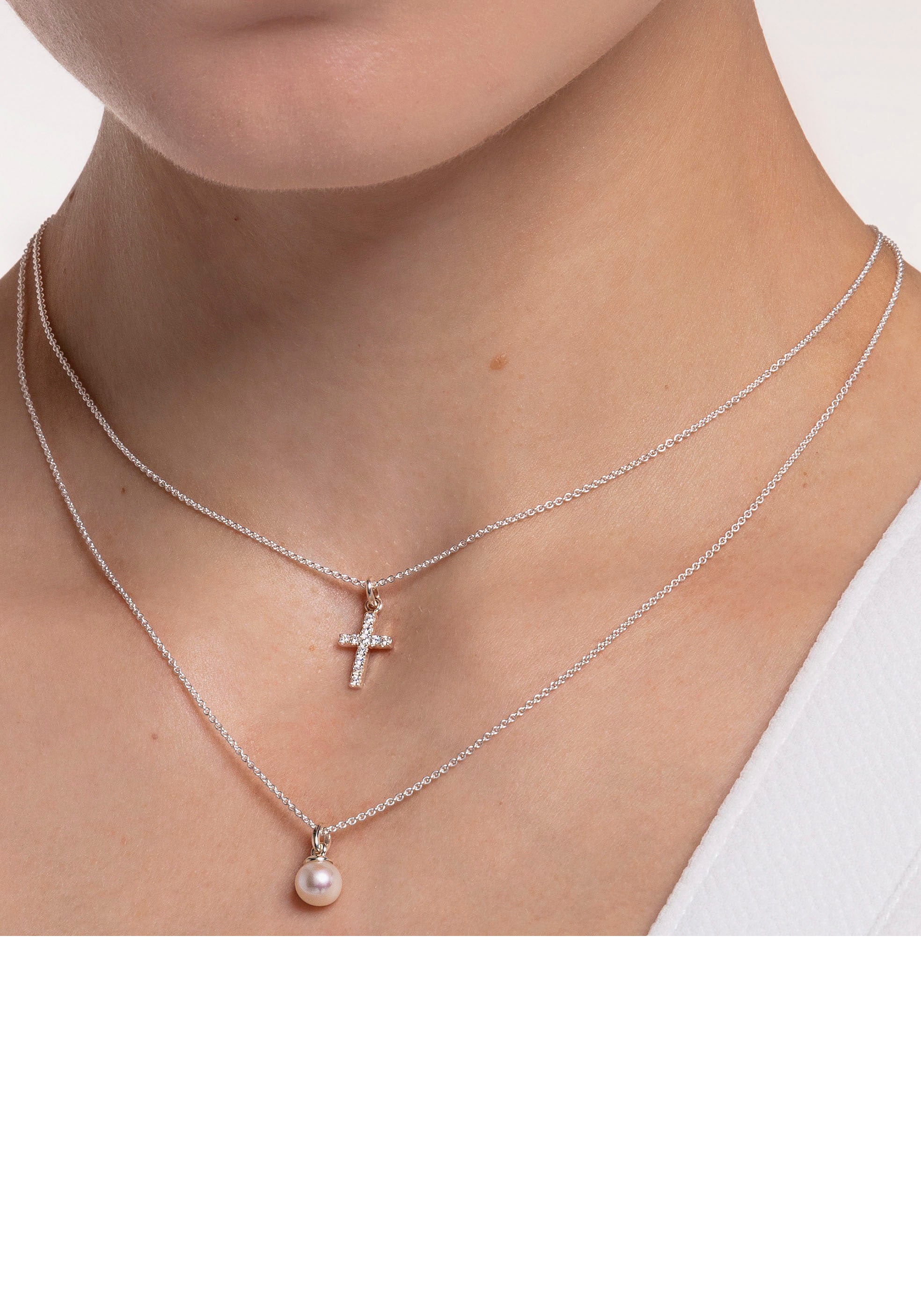 THOMAS SABO Kette mit Anhänger »Kreuz pavé, KE2069-051-14-L45V«, mit Zirkonia (synth.)