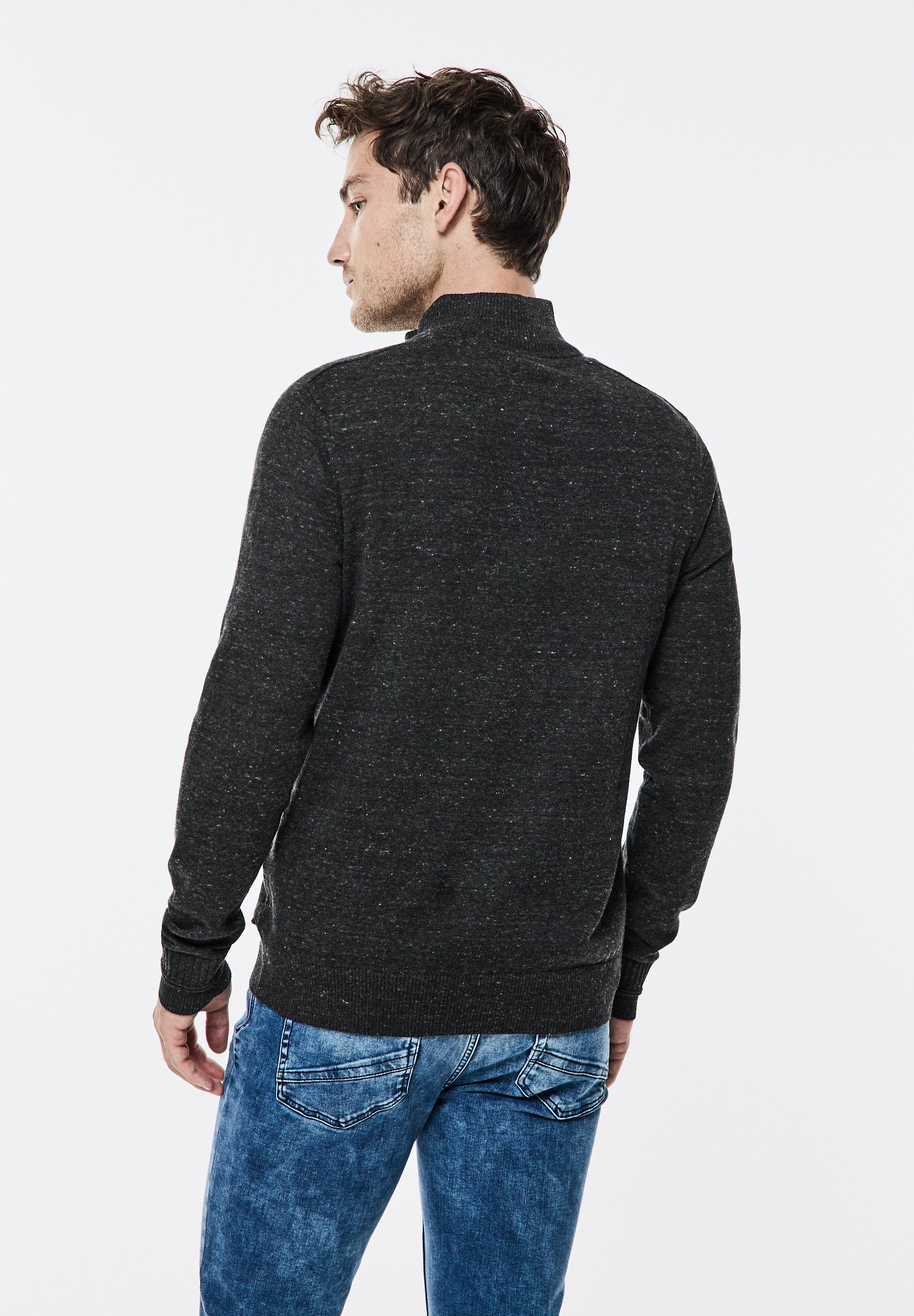 STREET ONE MEN Stehkragenpullover, mit Knopfreihe