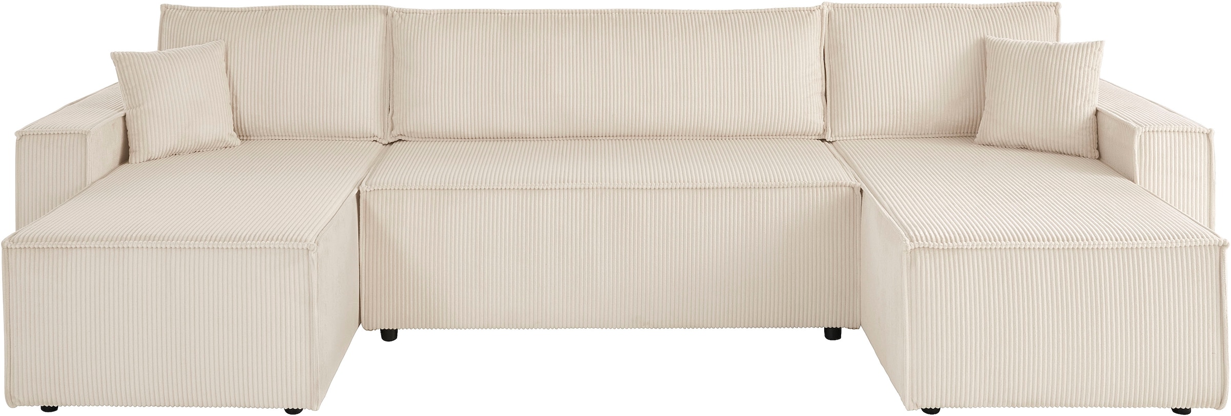 OTTO home Wohnlandschaft »Cassi, 311 cm, U-Form, Schlafsofa, Dauerschläfer, Boxspringfederung«, Schlaffunktion (133/270cm), Bettkasten, Seitentaschen, Cord-Bezug