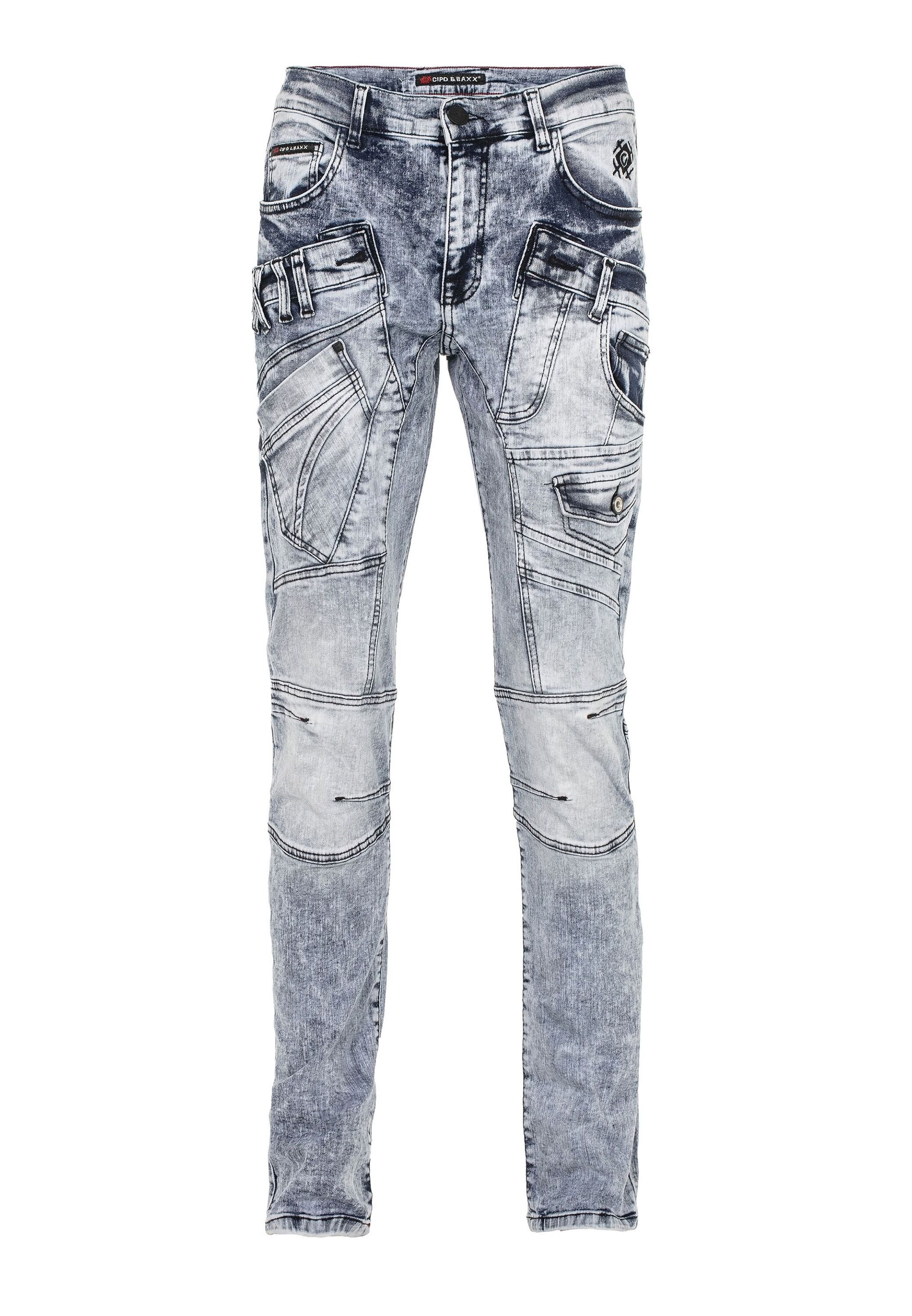 Cipo & Baxx Regular-fit-Jeans »DENIM«, bequeme Jeans mit coolen Ziernahtelementen, CD598