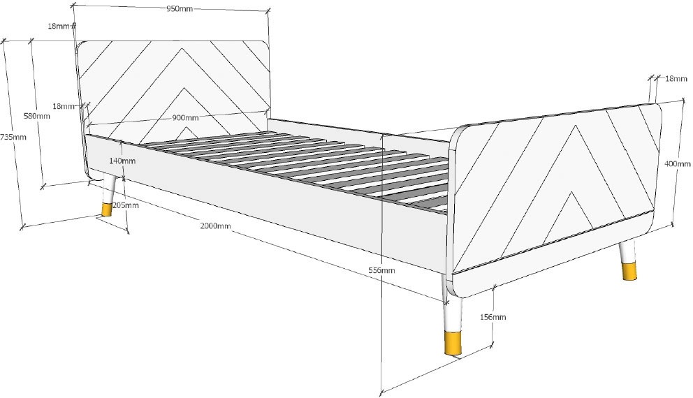 Vipack Jugendbett »Billy, Einzelbett 90/200, inkl. Rolllattenrost, modernes Design« B/H/T ca. 203,6x73,5x95cm, Profil-Optik in Kopf- und Fußteil,  universell einsetzbar, verschiedene Farben zur Wahl