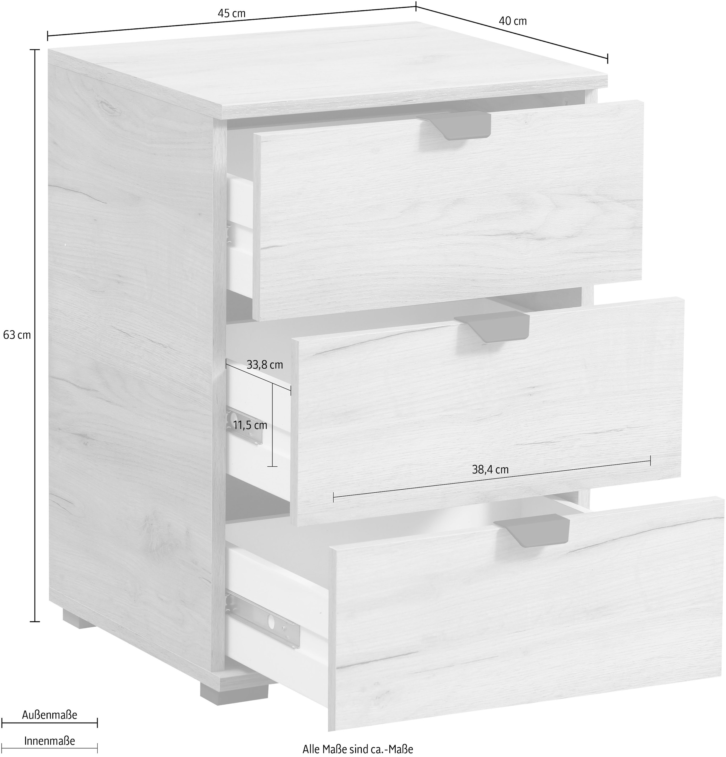 INOSIGN Nachtkommode »Duero«, mit 3 Schubkästen, Breite 45 cm
