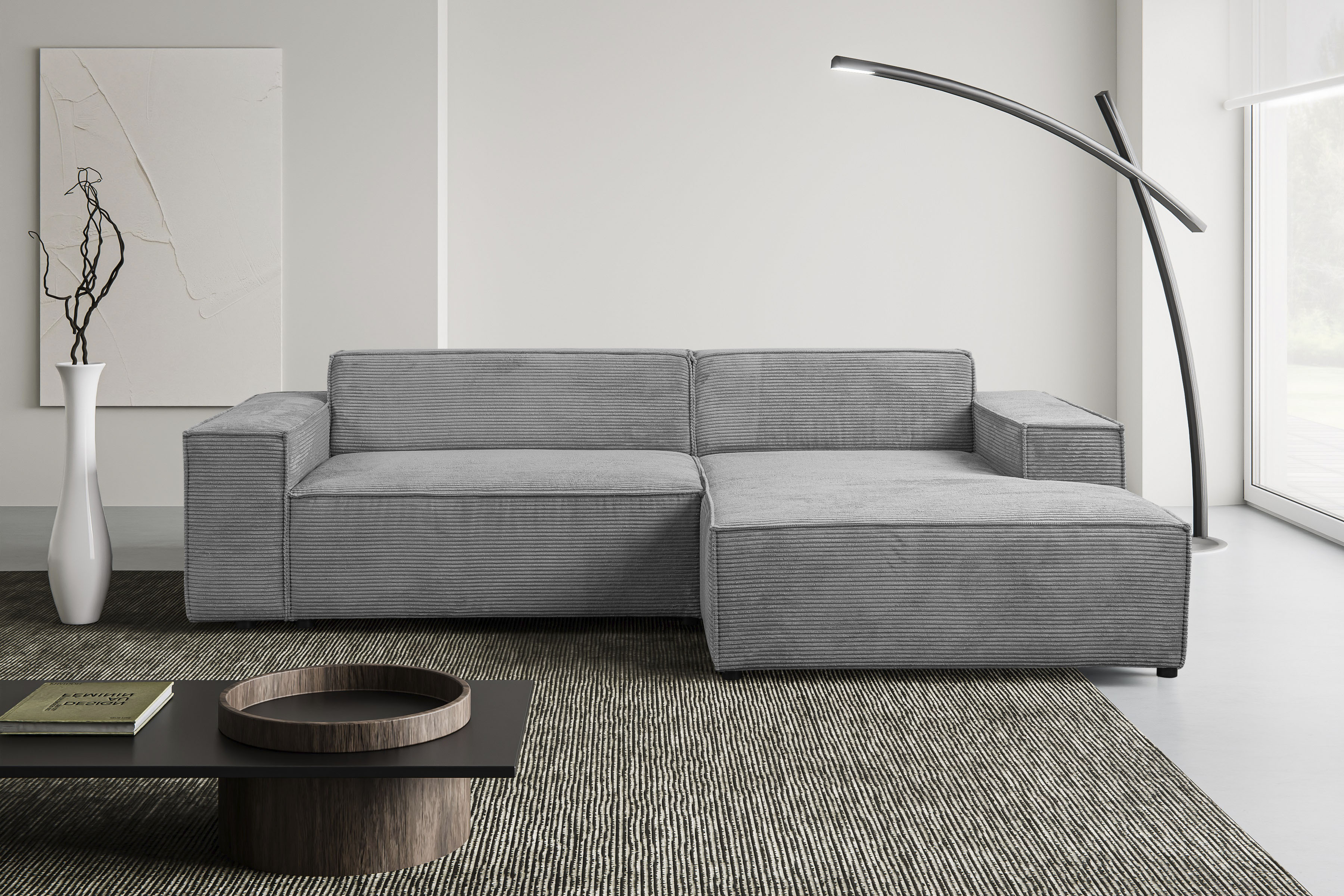 WERK2 Ecksofa "Trento 268 x 163 cm modern und bequem" Cord, L-Form, extra weiche und tiefe Sitzfläche