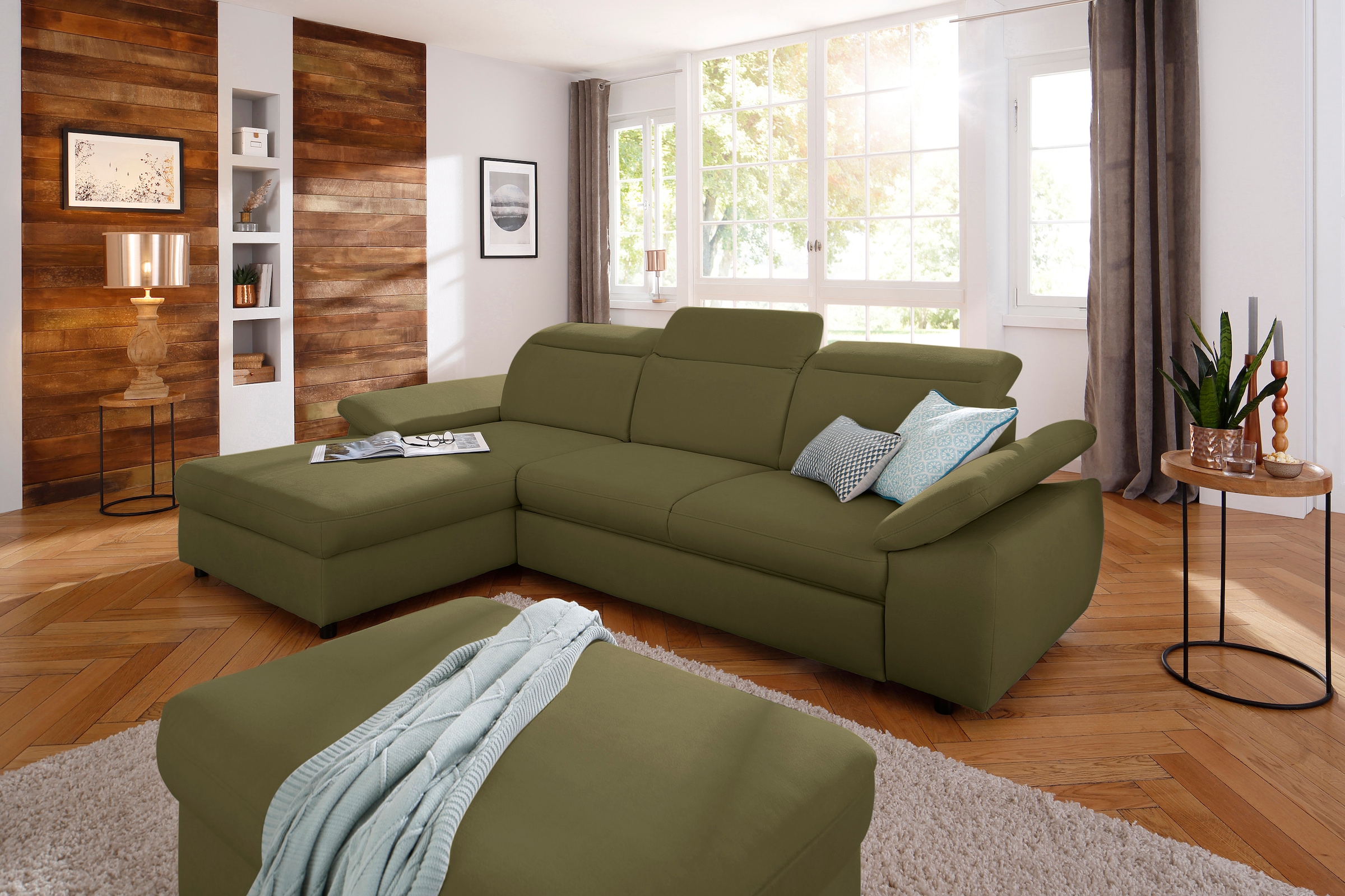 OTTO home Ecksofa "Mauritius L-Form" mit Kopfteil- und Armlehnverstellung, Schlaffunktion & Bettkasten