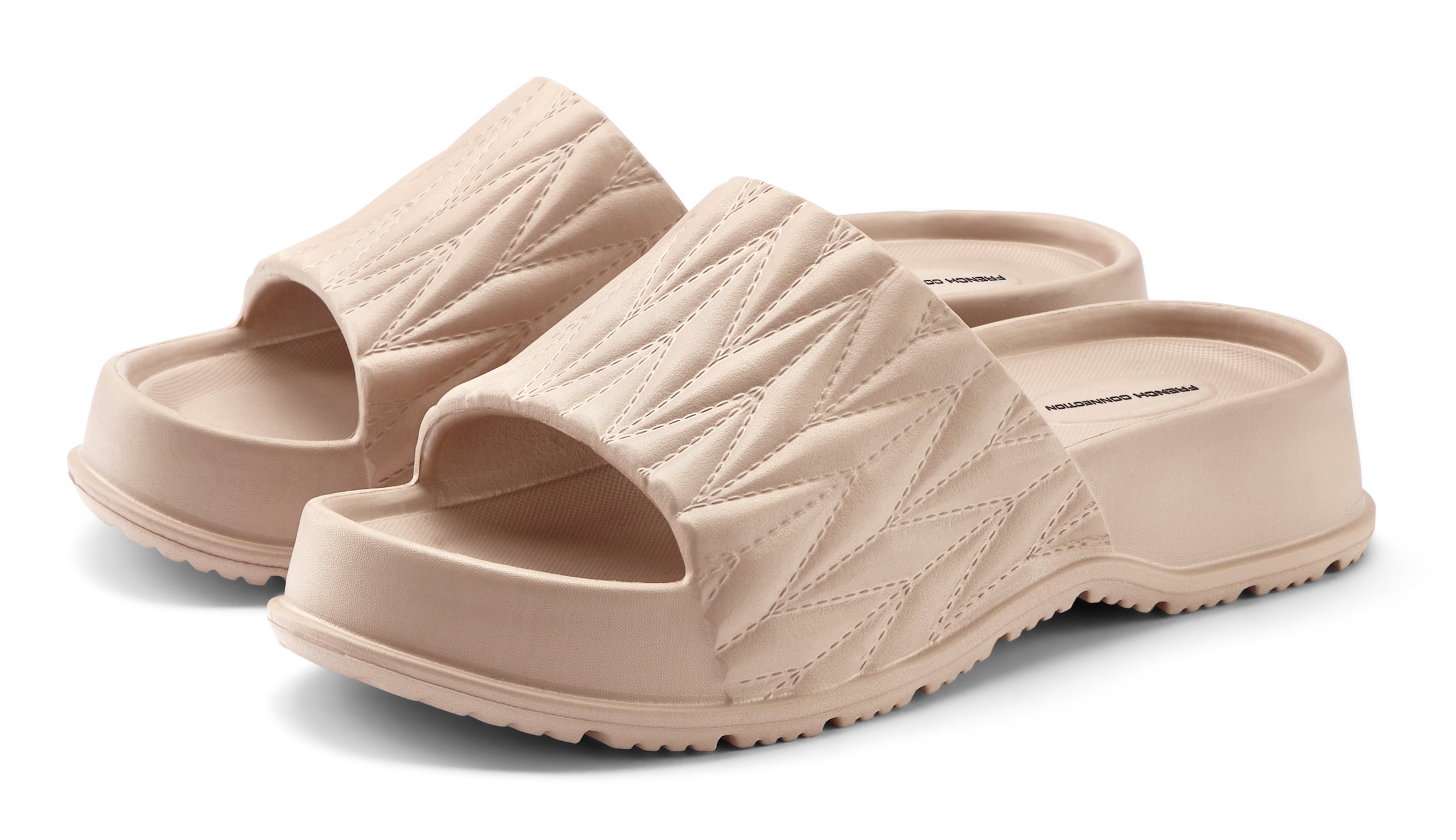 French Connection Badepantolette "Badeschlappe, Badelatsche, Mule, Sandale, offener Schuh, Sommerschuhe" Pantolette aus wasserabweisendem Material mit Plateausohle