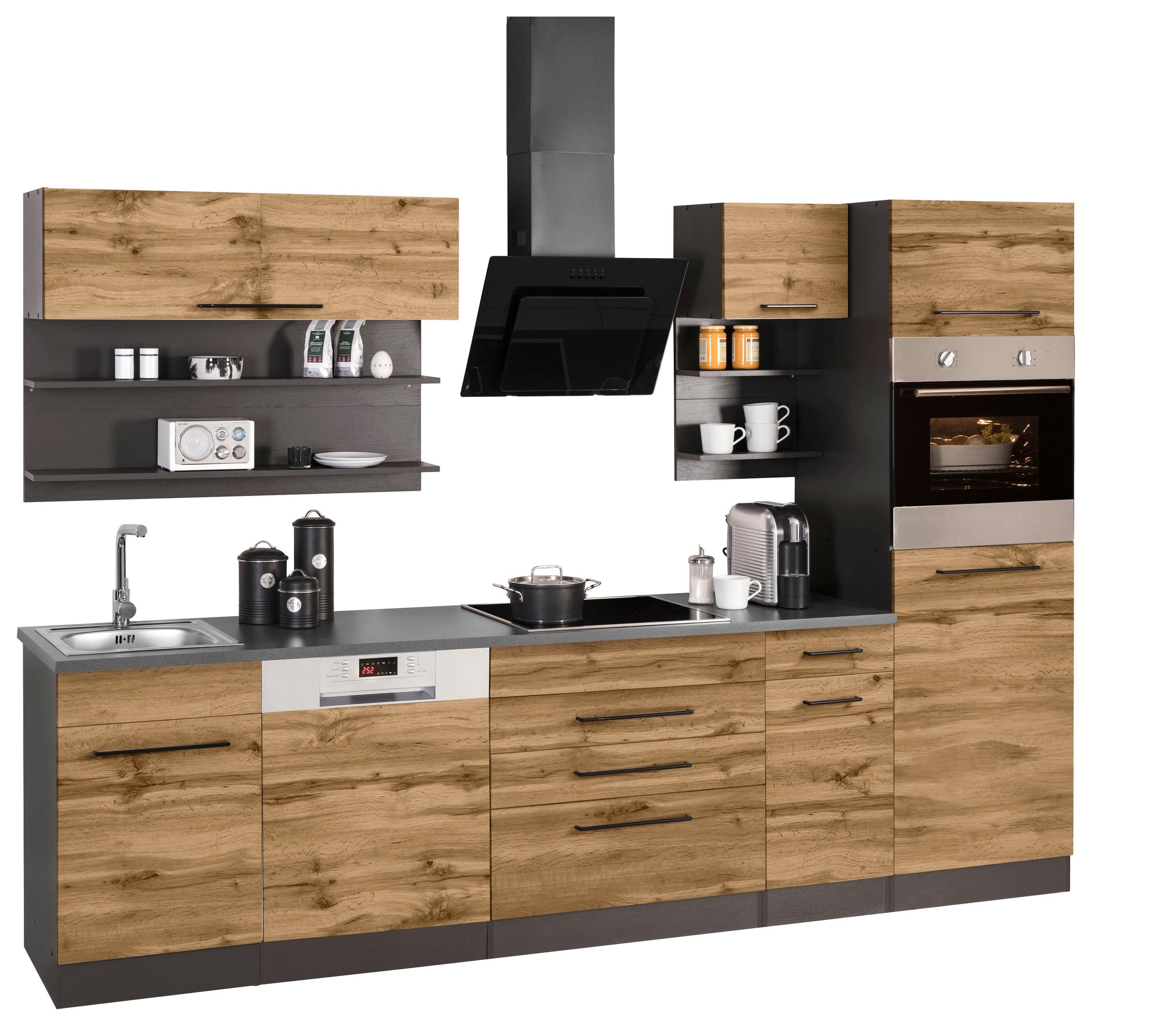 Thumbnail - KOCHSTATION Küchenzeile "KS-Tulsa" ohne E-Geräte, Breite 290 cm, schwarze Metallgriffe, MDF Fronten