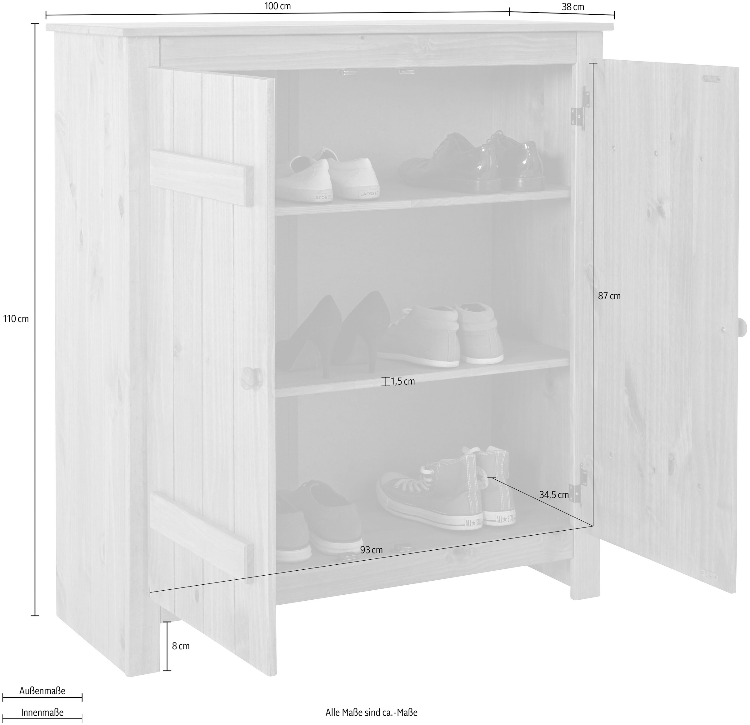 Home Massivholz, verstellbare Magnetverschluss,Höhe Schuhschrank Sale im 110 2 Einlegeböden, »Bertram«, cm BAUR | affaire