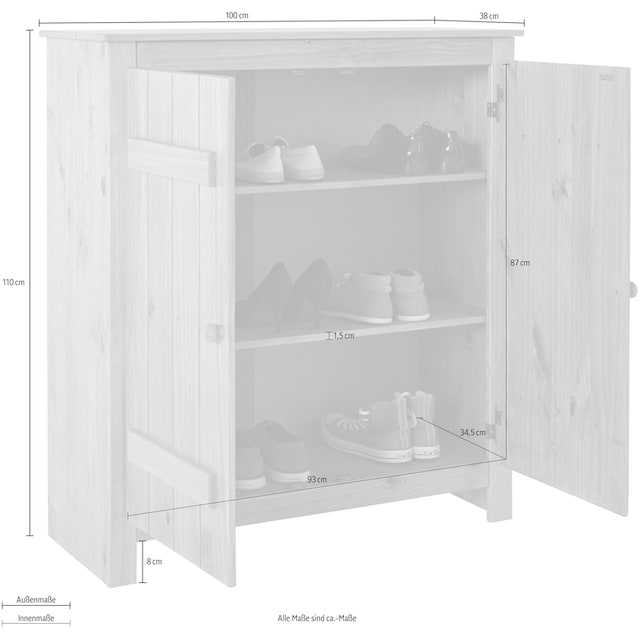 Home affaire Schuhschrank »Bertram«, Massivholz, 2 verstellbare Einlegeböden,  Magnetverschluss,Höhe 110 cm im Sale | BAUR