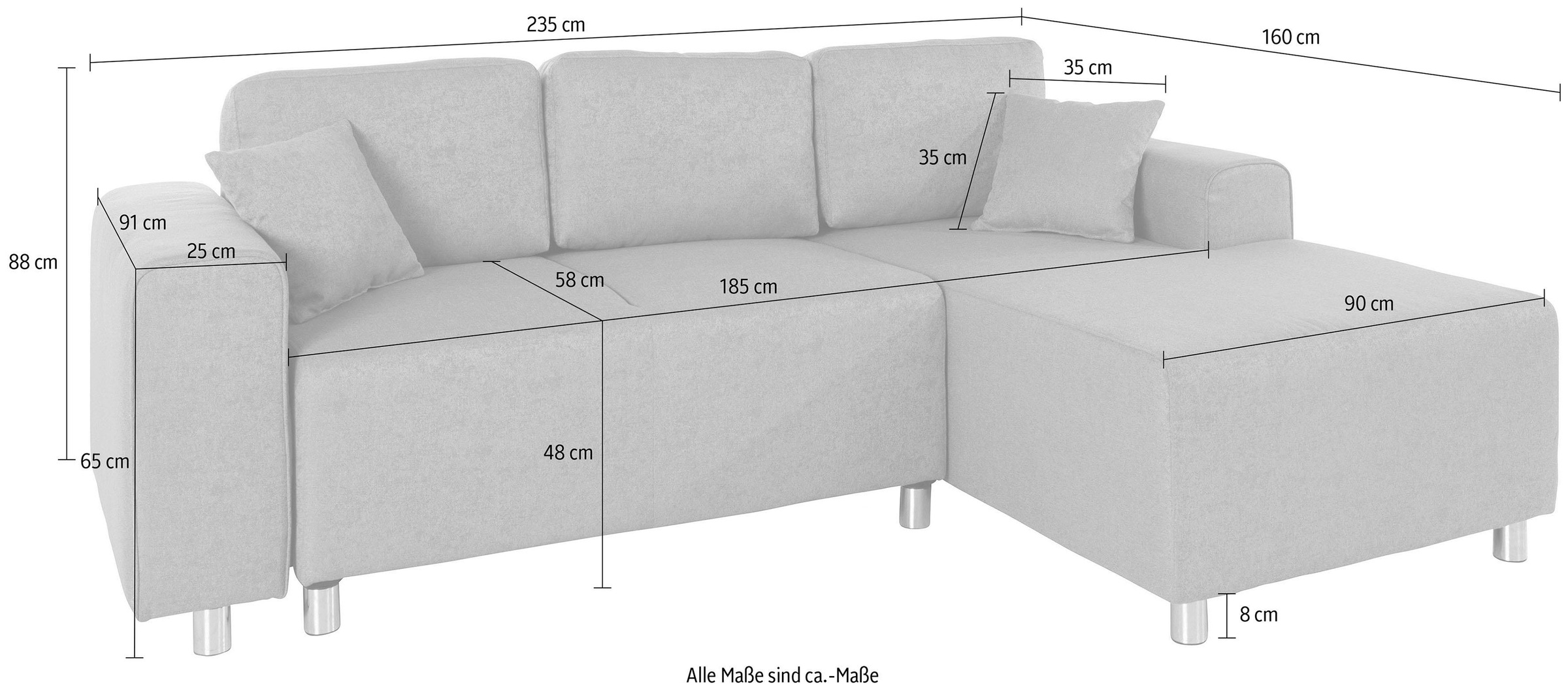 Guido Maria Kretschmer Home&Living Ecksofa »Györ L-Form«, wahlweise mit Bettfunktion und Bettkasten incl. 2 Zierkissen