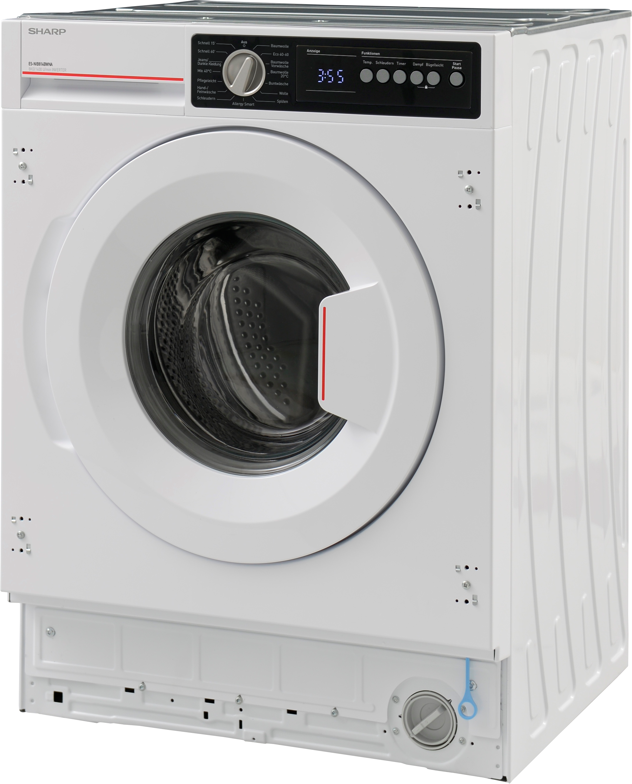 Sharp Einbauwaschmaschine »ES-NIB814BWNA-DE« 8 kg 1400 U/min Dampf-Funktion für weniger Falten und gepflegte Textilien