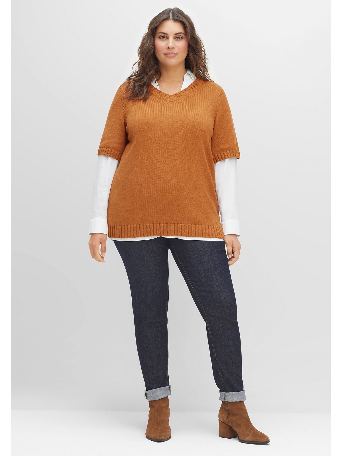 Sheego V-Ausschnitt-Pullover »Große Größen«, aus reiner Baumwolle