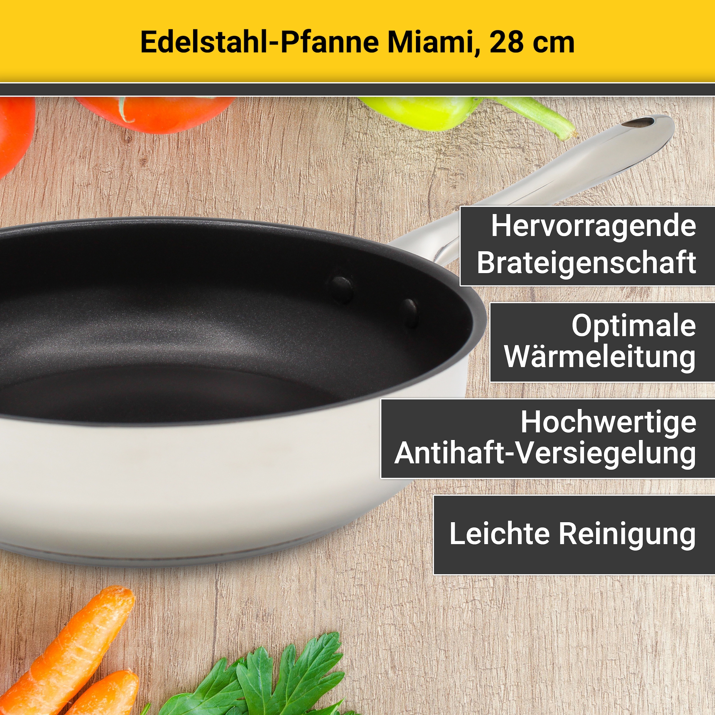 Krüger Bratpfanne »Edelstahl Pfanne Miami, Ø 28 cm« Edelstahl 1 Stk. tlg. mit Antihaft-Versiegelung, backofenfest bis 180°C