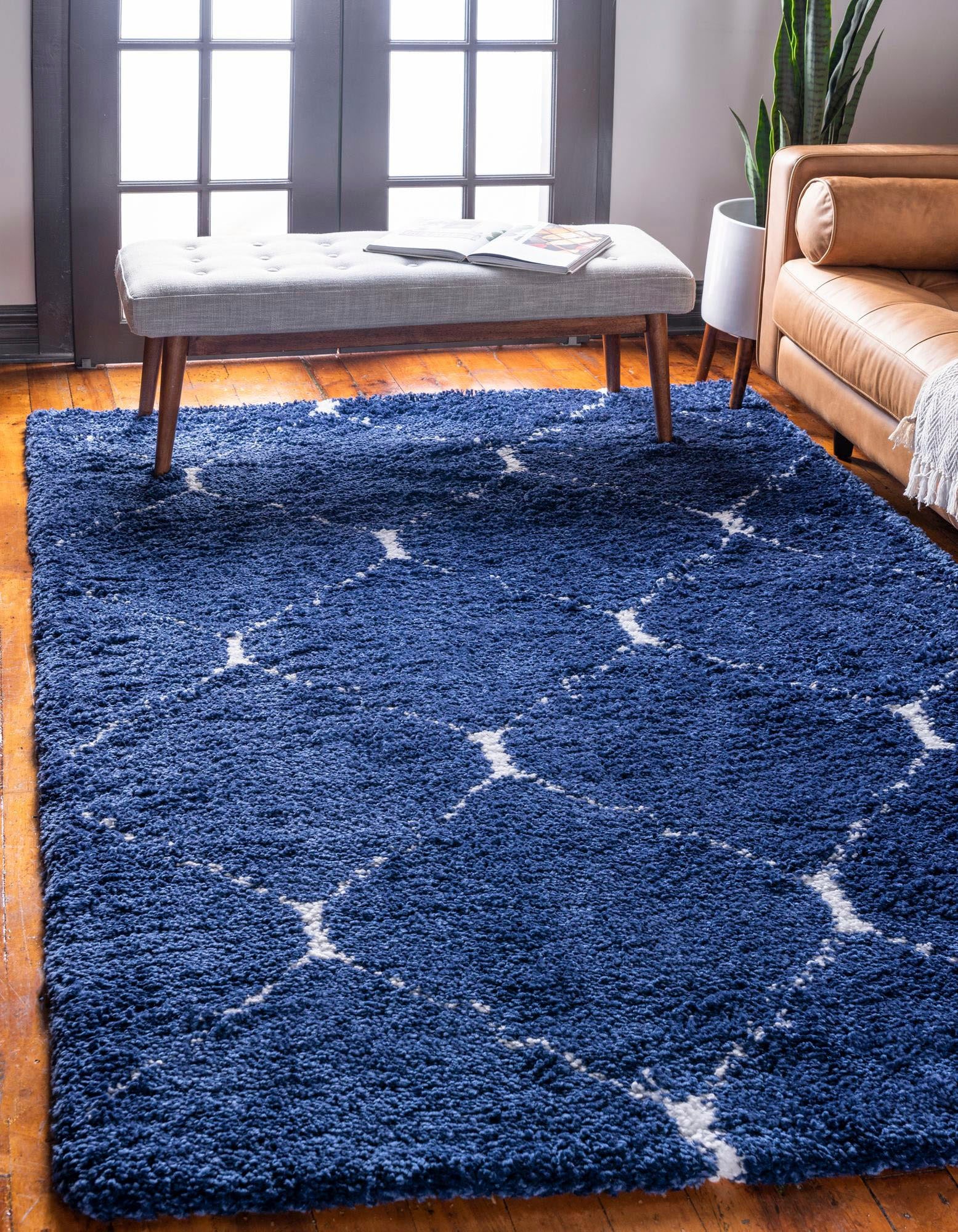 Hochflor-Teppich, B:152cm H:51mm L:244cm, blau, MYFLAIR MÖBEL & ACCESSOIRES, Polypropylen (PP), Teppiche, "Temara Shag, LAGERRÄUMUNG", gewebt, Rauten