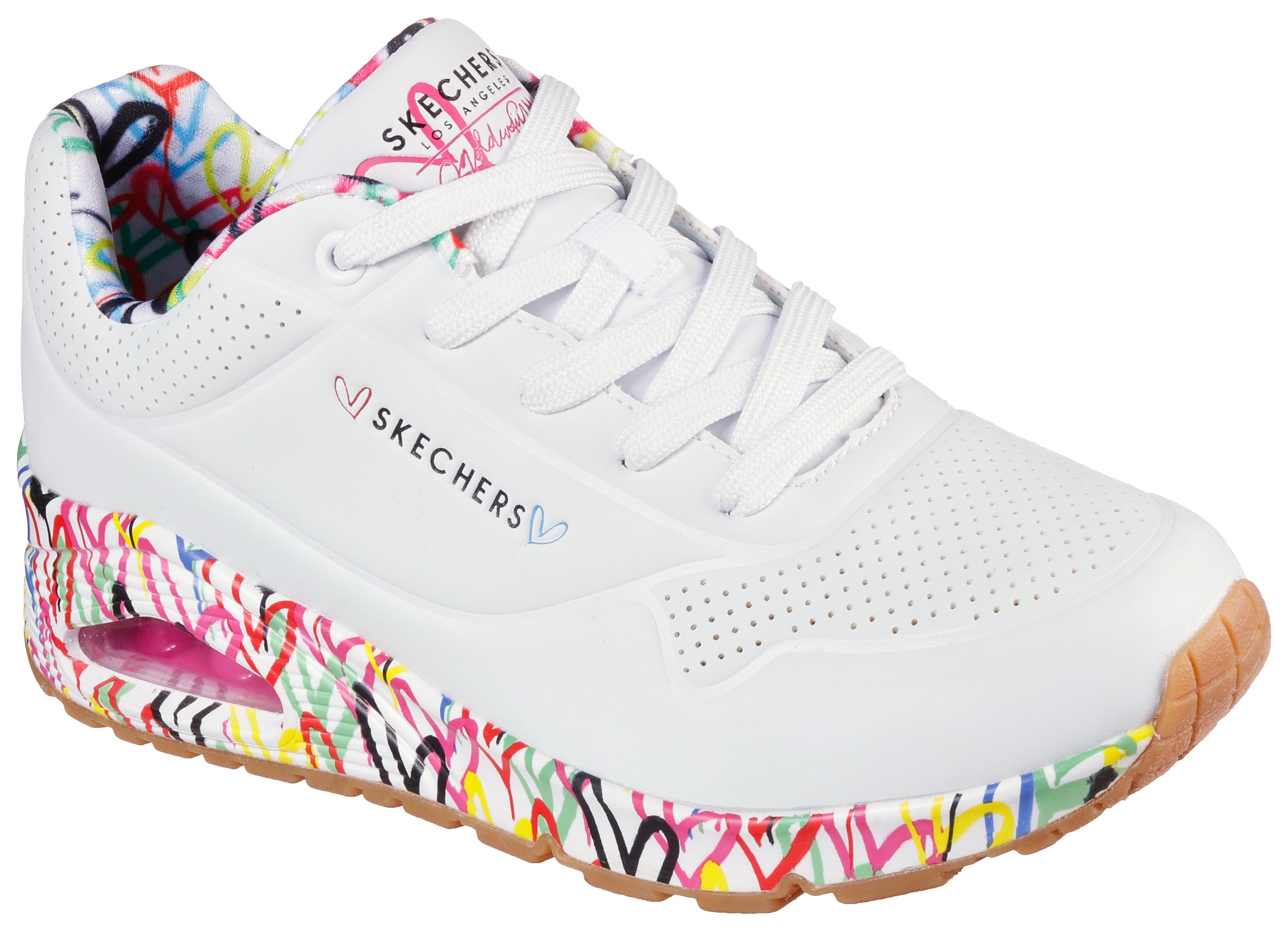 Skechers "UNO-LOVING LOVE" Freizeitschuh, Halbschuh, Schnürschuh mit coolem Graffiti-Print