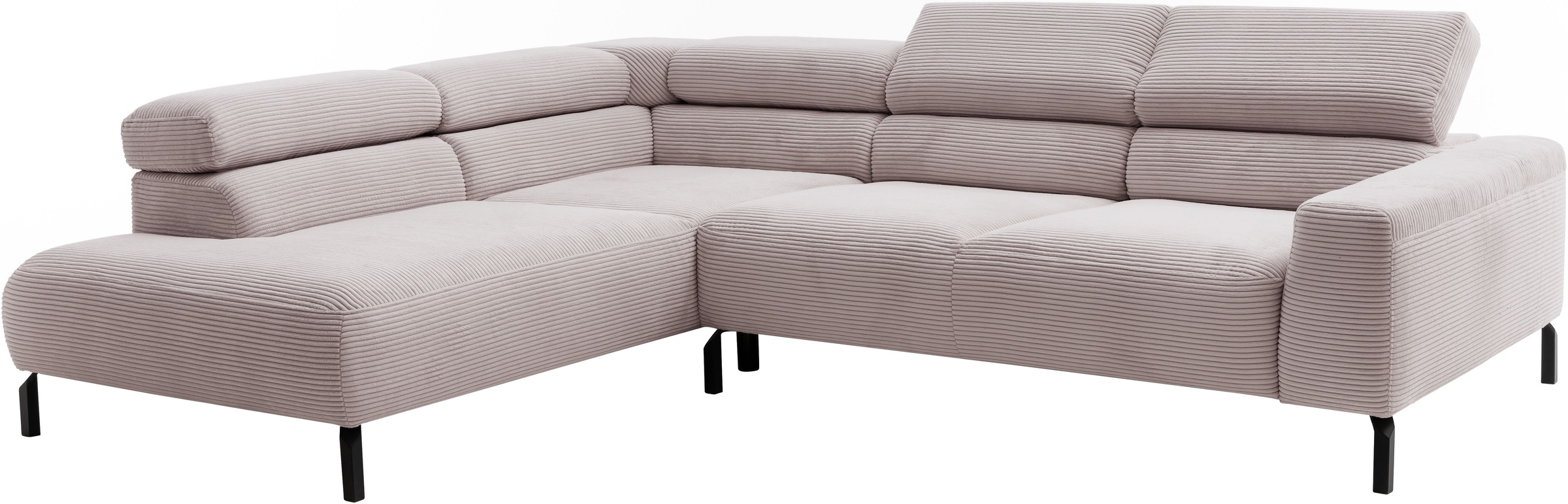 Places of Style Ecksofa »Antonelli, L-Form, inkl. Kopfteilverstellung, Breite 276 cm«, ohne Sitztiefenverstellung, in Cord, rosé