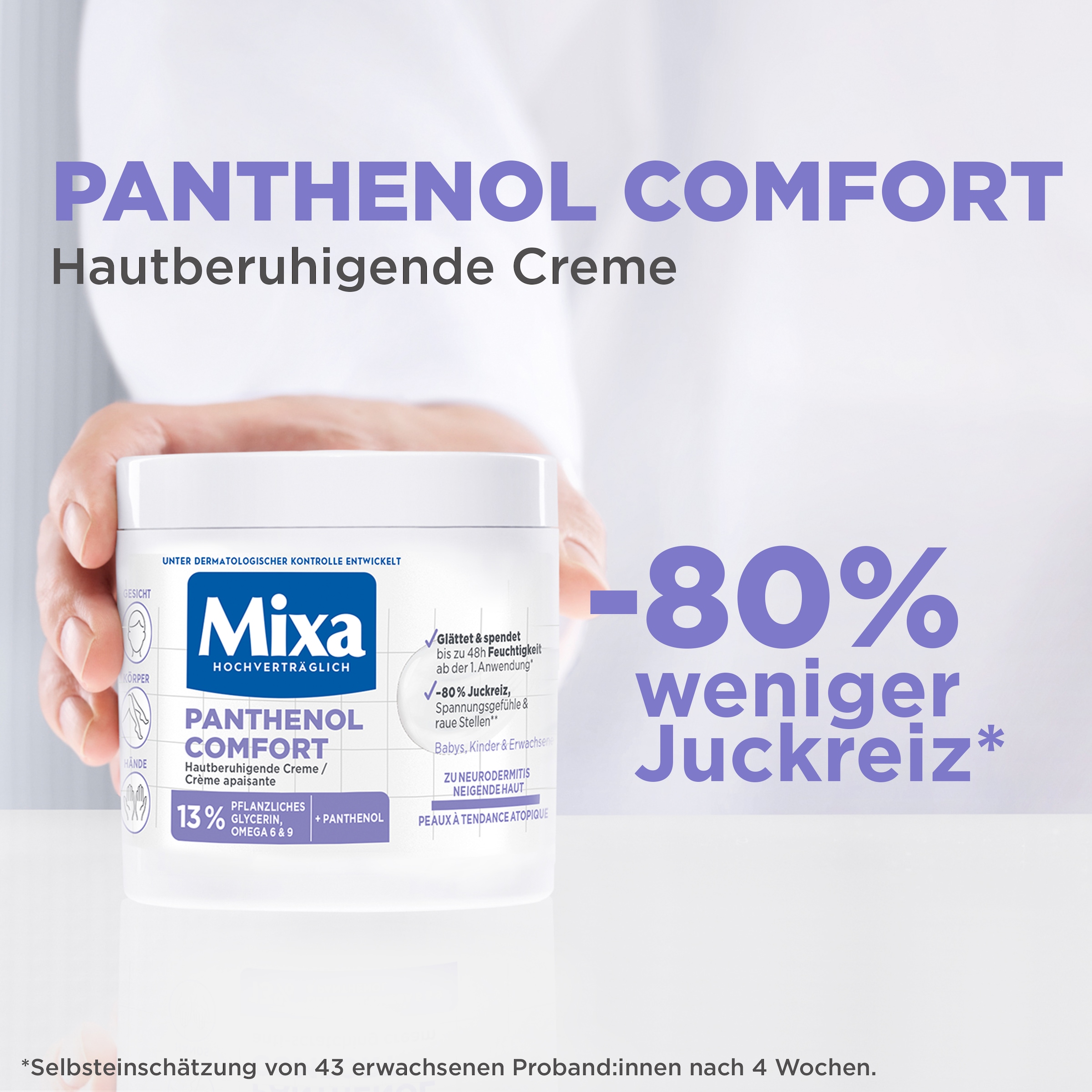 Mixa Körpercreme »MIXA PANTHENOL COMFORT HAUTBERUHIGENDE CREME« sanfte Pflege, hilft bei zu Neurodermitis neigender Haut, fettet nicht