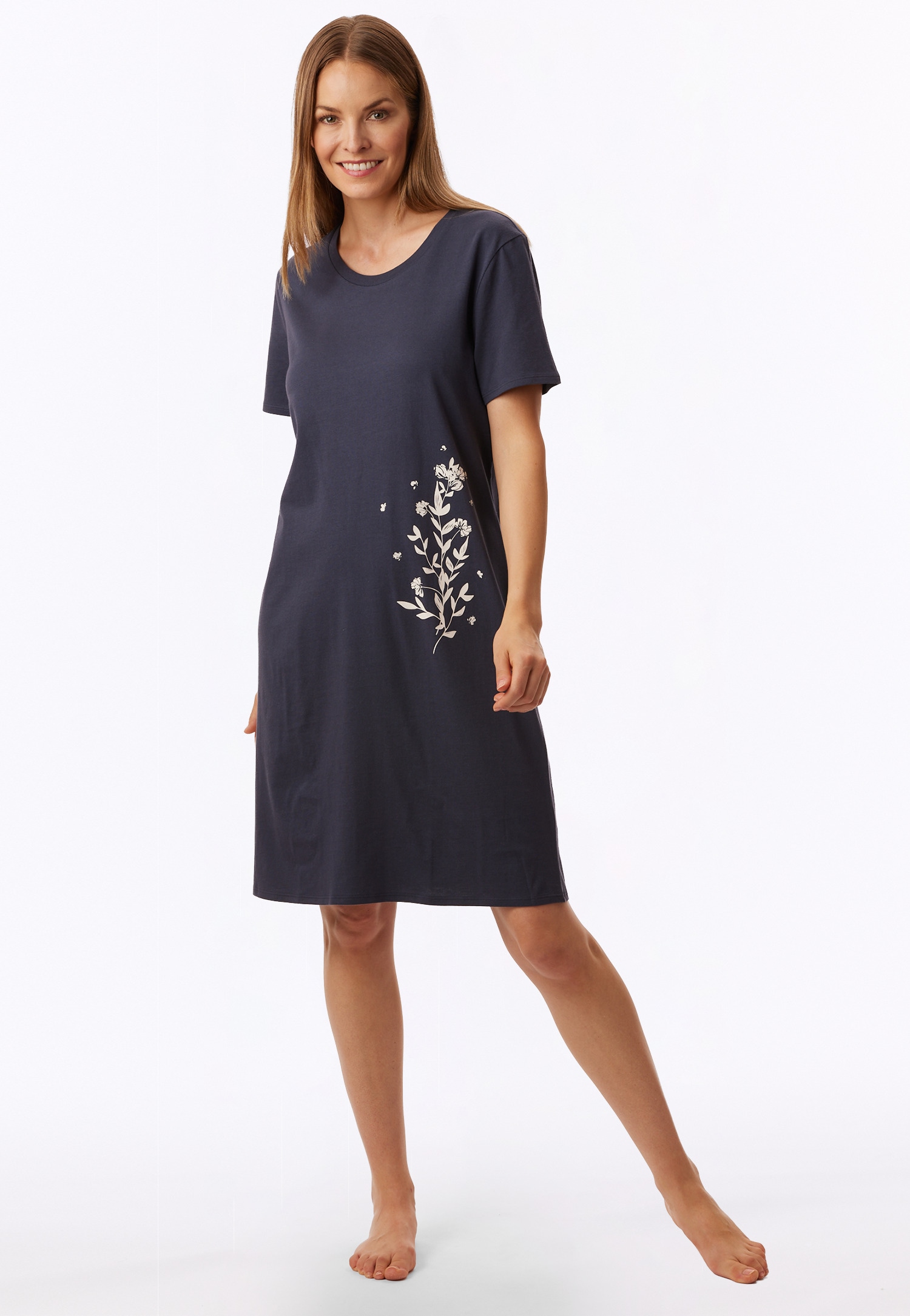 "Nachthemd UNCOVER BY SCHIESSER ""UNCOVER Nightwear"", Damen, Gr. 46, N-Gr, grau (808, blau), Single Jersey, Obermaterial: 100% Baumwolle, Kleider