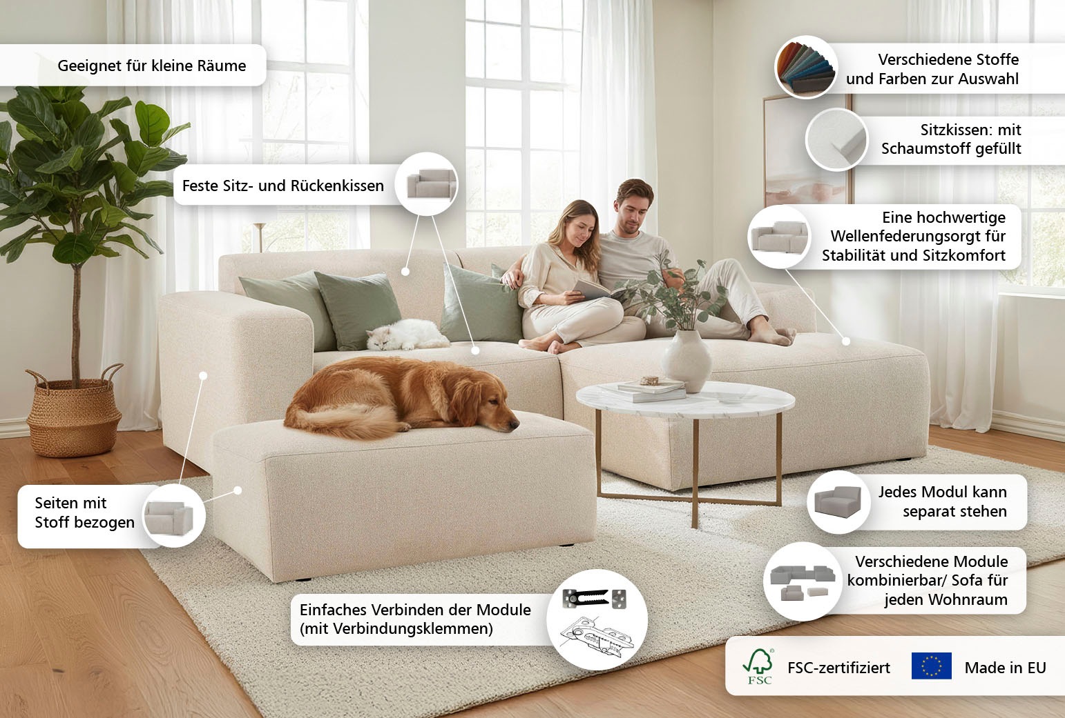 Thumbnail - INOSIGN Ecksofa "Koa,228cm, L-Form, Modulsofa, Webstoff, Cord, Struktur, Chenille" Designsofa, Set, Hocker inklusive, we...