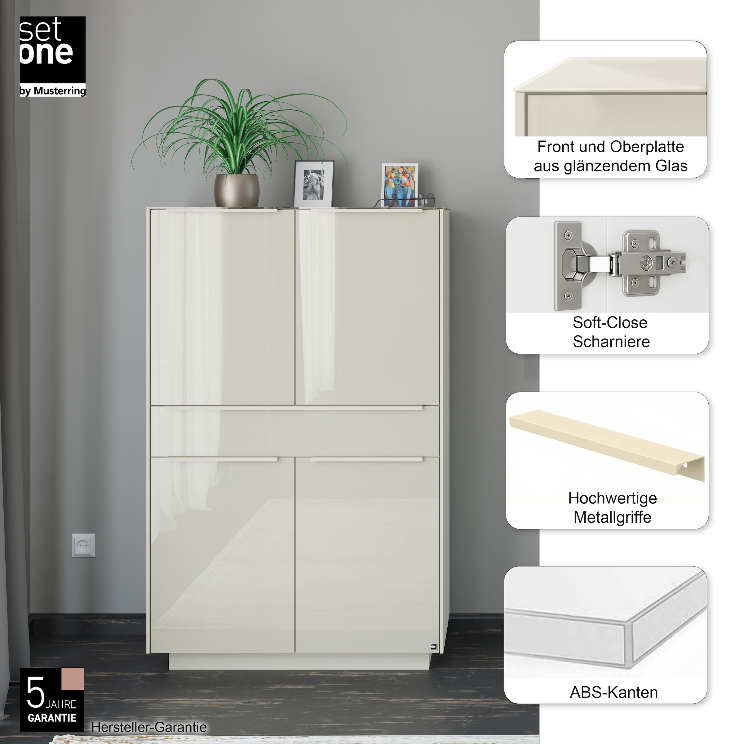 set one by Musterring Highboard "Reno" 1 Stk. tlg. Mit Sockel in diversen Farben, 148 cm Höhe & Farbauswahl