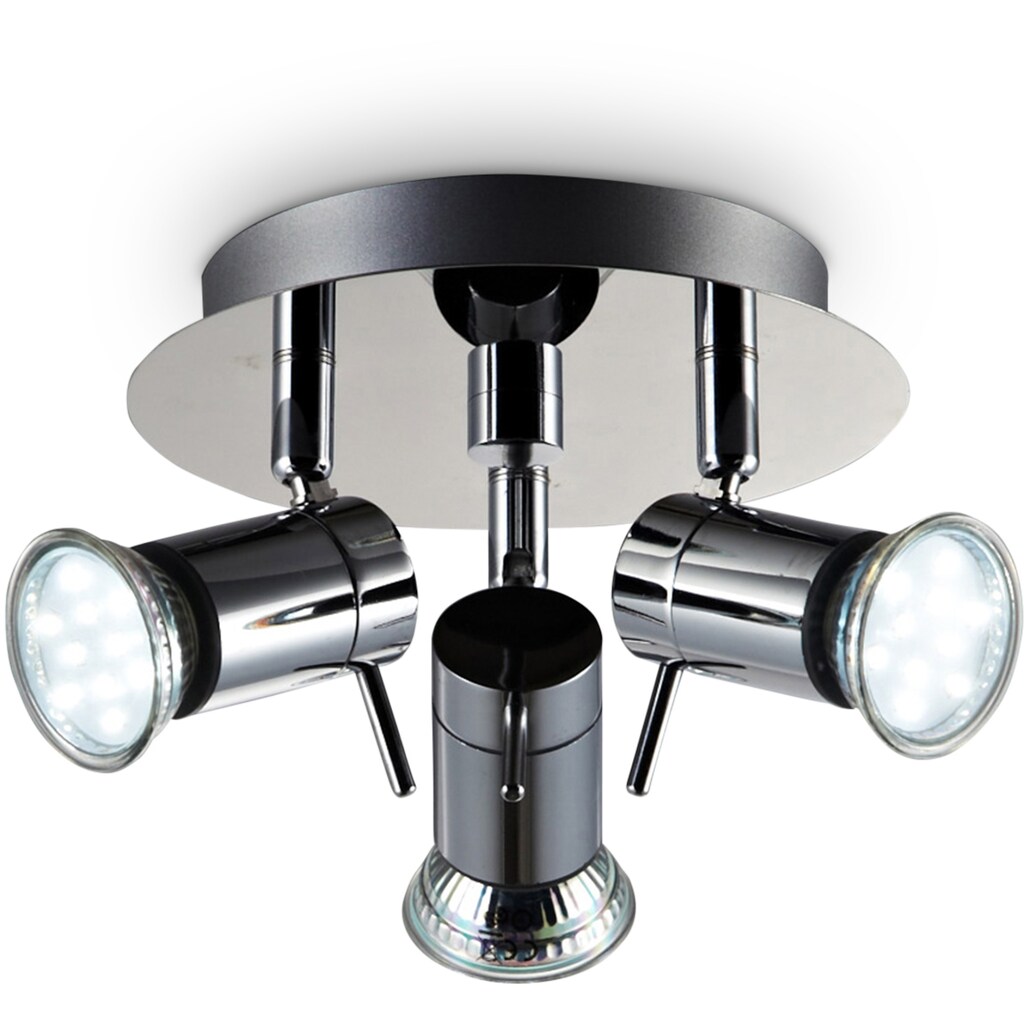 B.K.Licht LED Deckenleuchte, 3 flammig-flammig, LED, Deckenlampe, Badezimmer, Chrom, drehbar, IP44, inkl. 3W 250lm