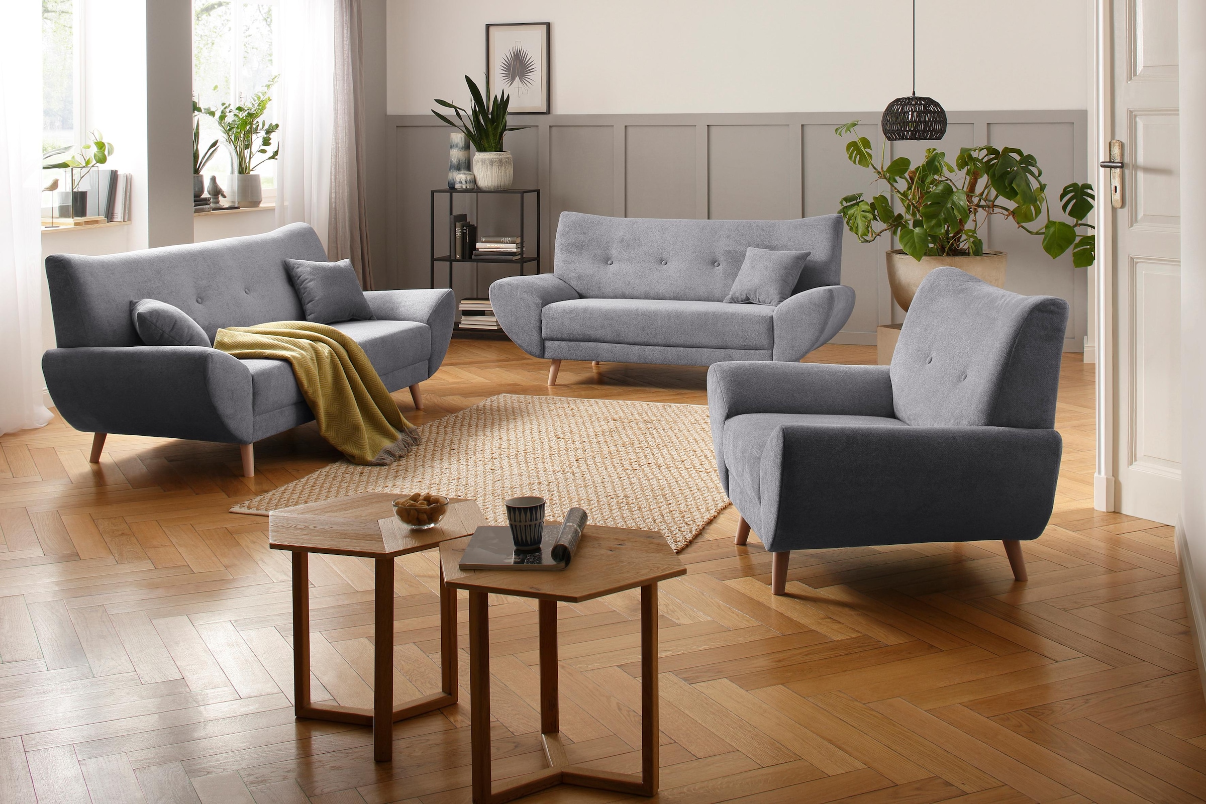 Home affaire Polstergarnitur "Basta" 3 Stk. tlg. Komfortable Wellenunterfed günstig online kaufen