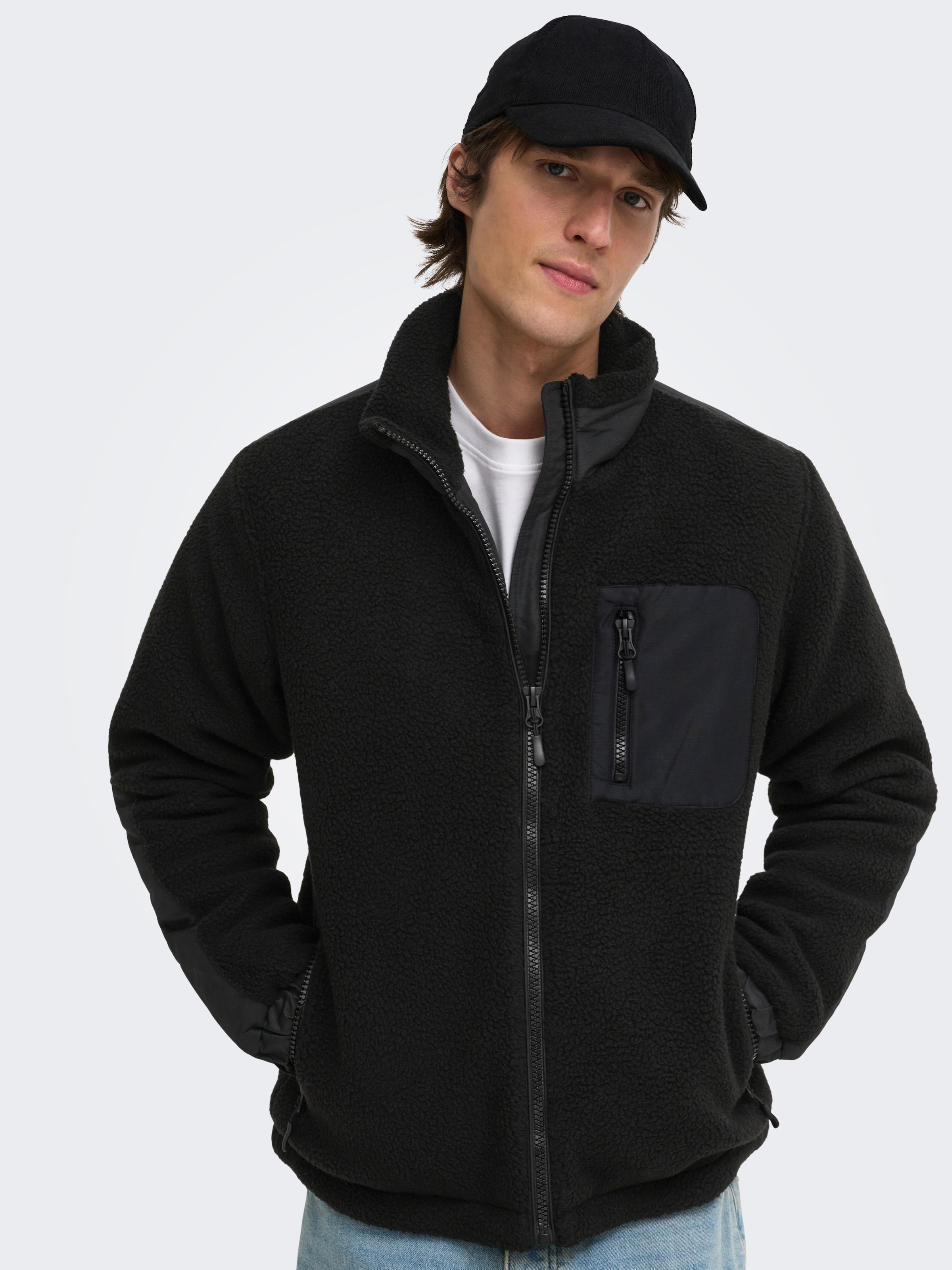 ONLY & SONS "ONSTYRO PADDED SHERPA JACKET NOOS" Polyester, regular fit