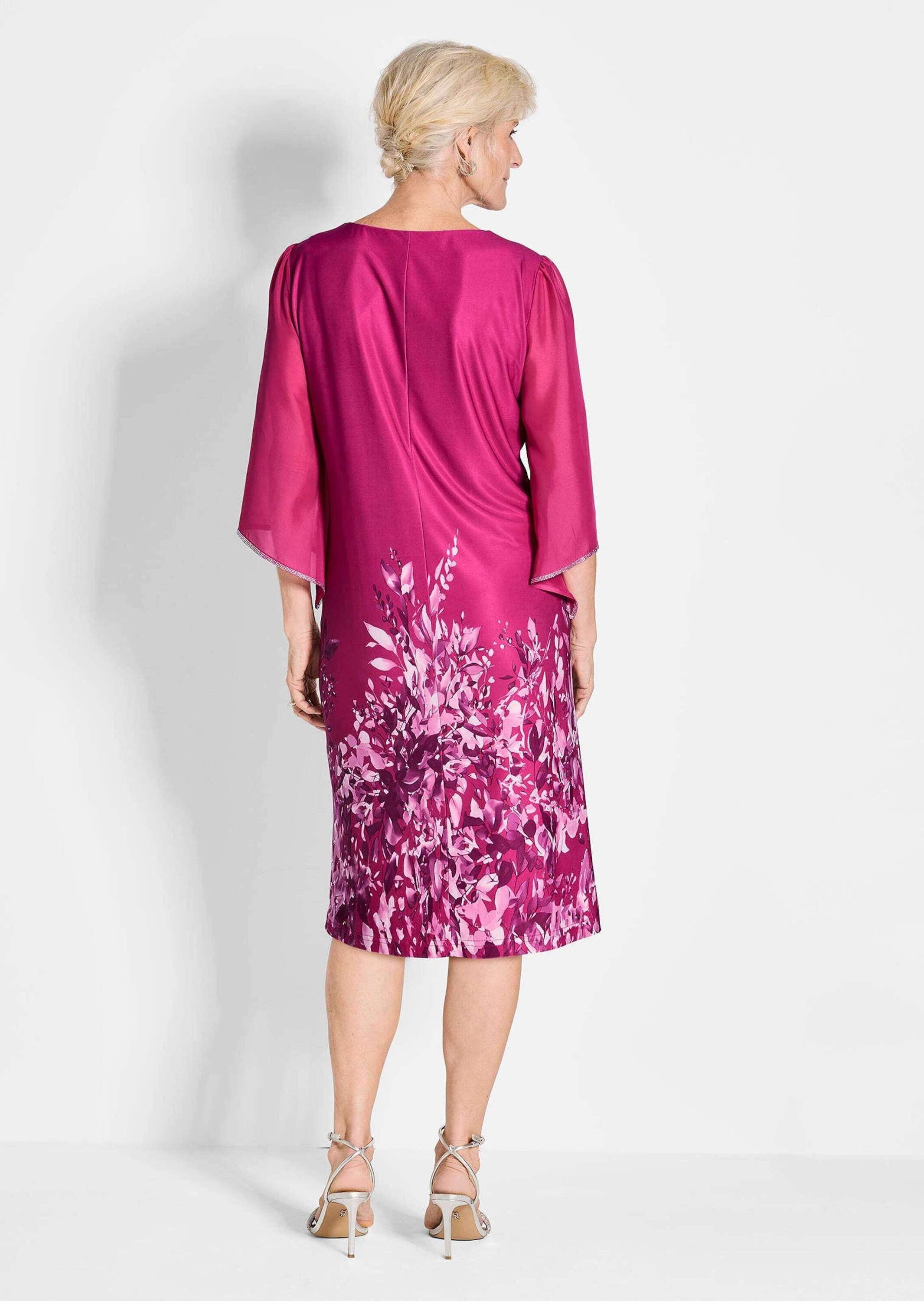 GOLDNER Sommerkleid »Kurzgröße Pinkes elegantes Kleid mit 3/4-Arm aus Chiffon«