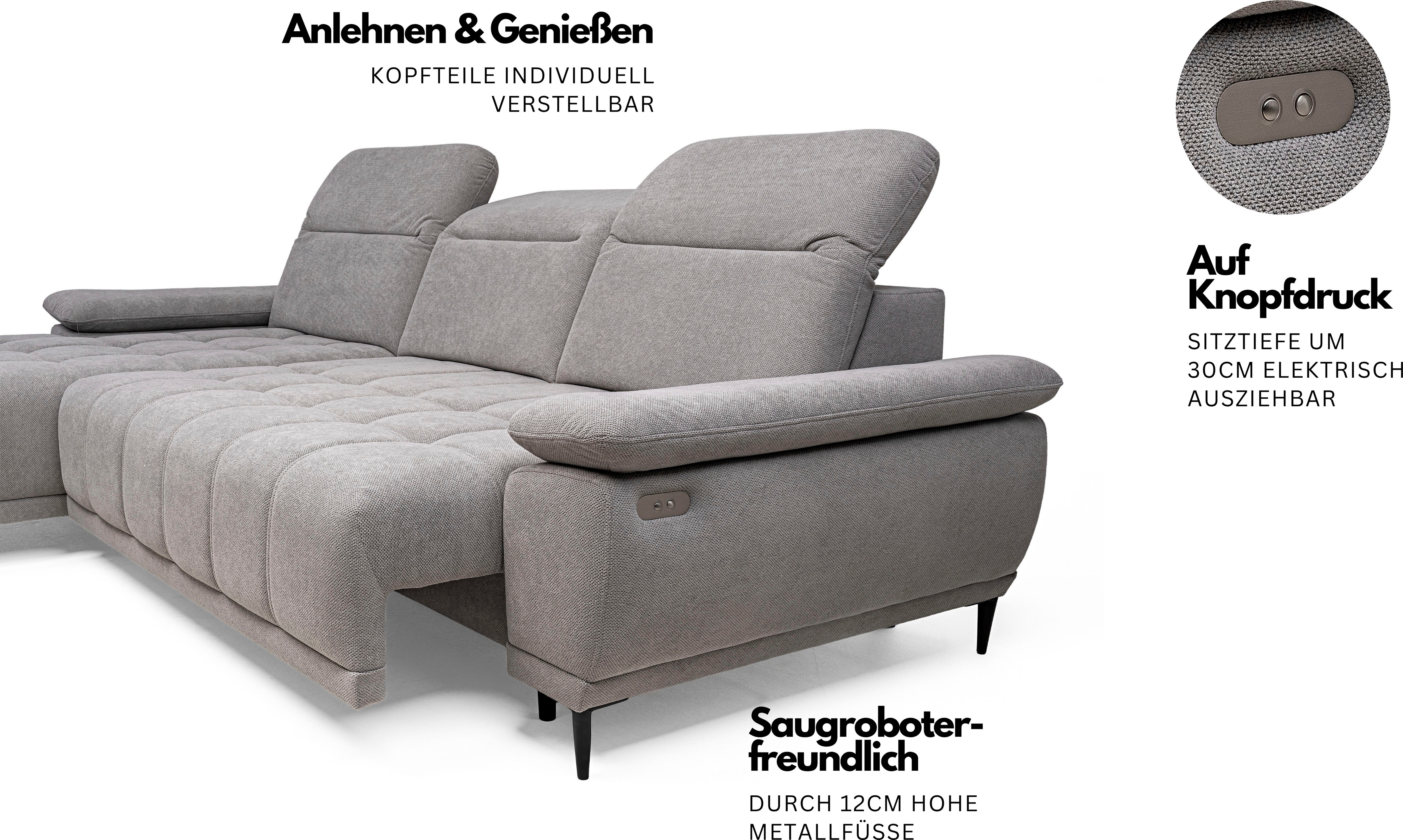 Thumbnail - WERK2 Ecksofa "Focus-S, inkl. elektr. Sitzvorzug, manuelle Kopfteilverstellung" elektr. Sitztiefenverstellung, flexible ...