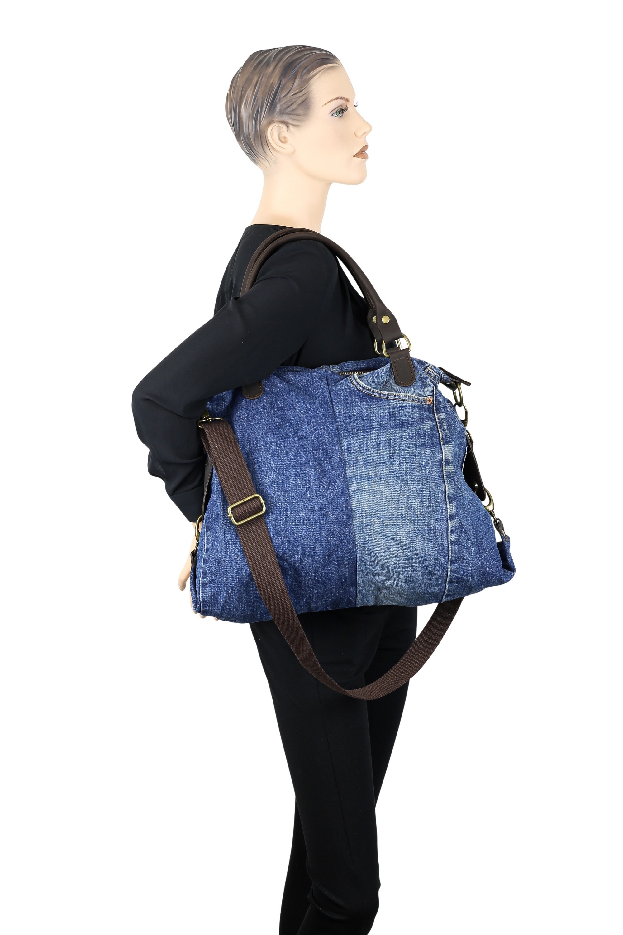 COLLEZIONE ALESSANDRO Shopper »Montana«, aus Jeans und Glattleder mit langen Henkeln
