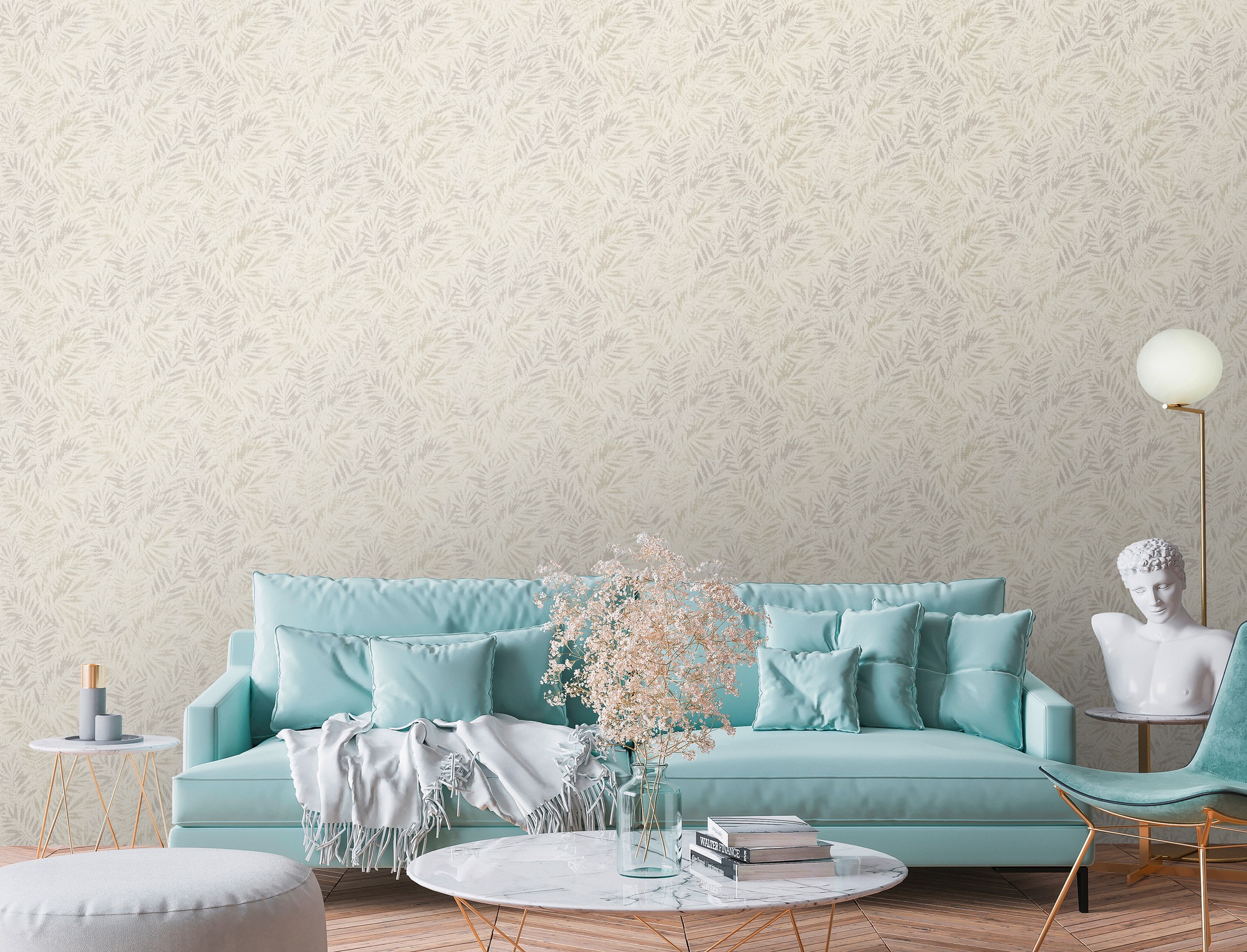 living walls Vliestapete »Metropolitan Stories. Travel Styles. Tapete mit Blättern«, leicht glänzend-gemustert-abstrakt, Glitzertapete Floral Pflanzen Hochwertig Tapeten Wohnzimmer modern