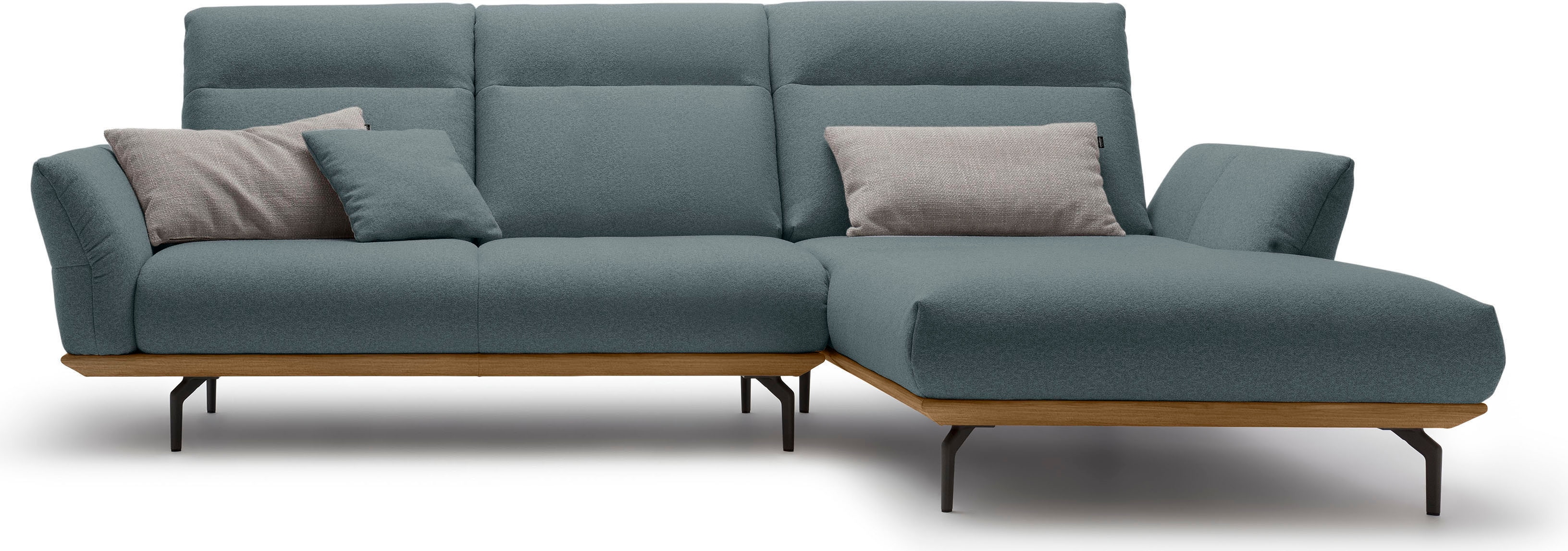 Creation BY ROLF BENZ Ecksofa "CR.460 Designsofa, verstellbare Rückenlehne, hochwertig & bequem" Sockel in Nussbaum, Winkelfüße in Umbragrau, Breite 298 cm