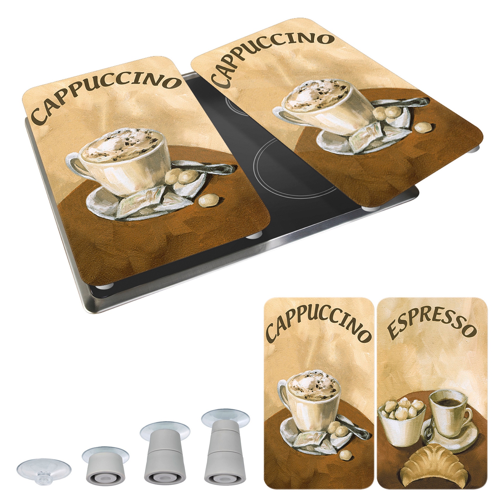 WENKO Herd-Abdeckplatte »Universal Modell Kaffee«, (Set, 2 tlg.), Herdabdeckung für alle Herdarten, kratzfest, mit rutschfesten Füßen