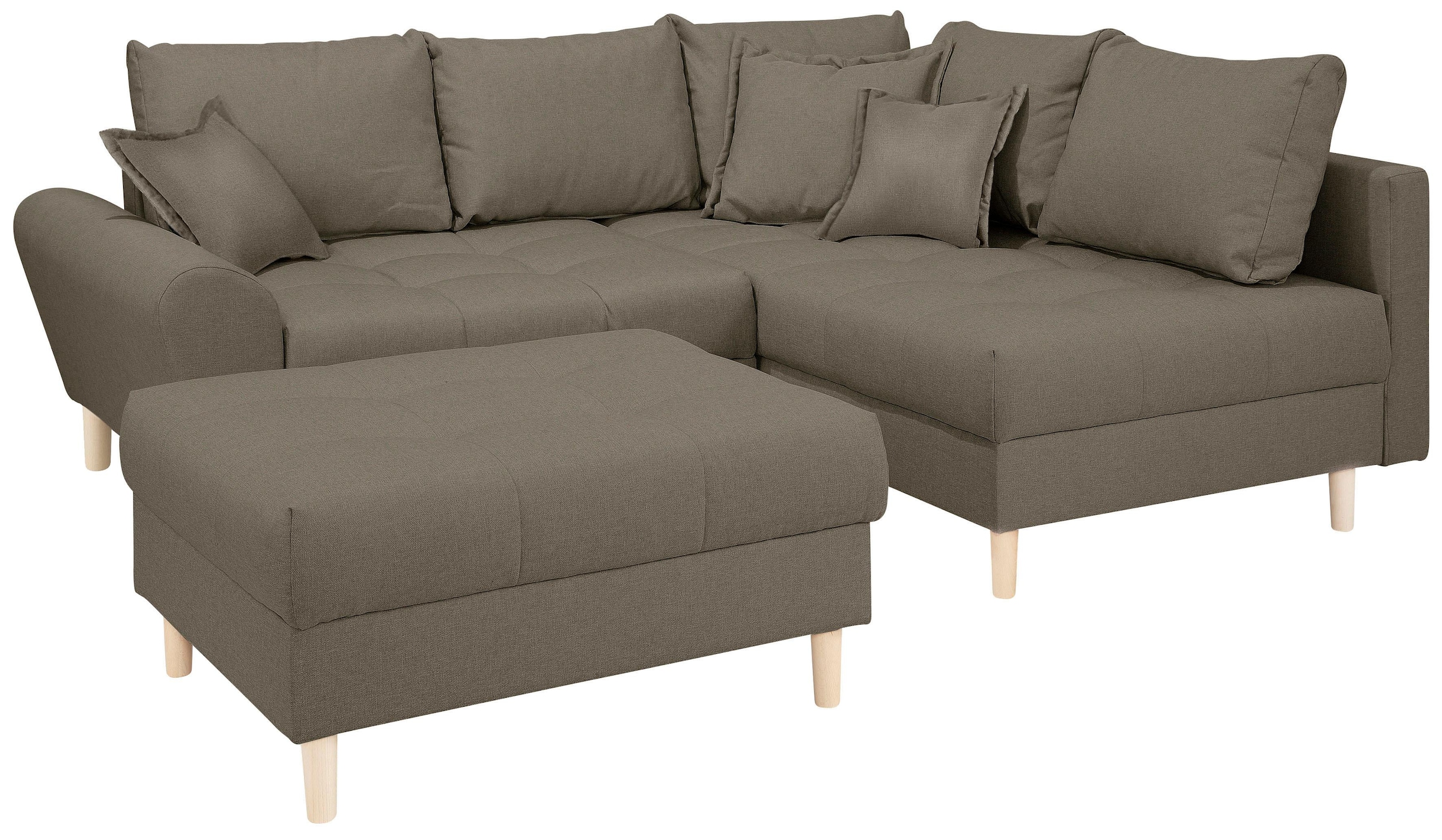 Home affaire Ecksofa »Rice L-Form«, (Set, mit Hocker), mit Hocker, Massivholzfüße und Federkernpolsterung