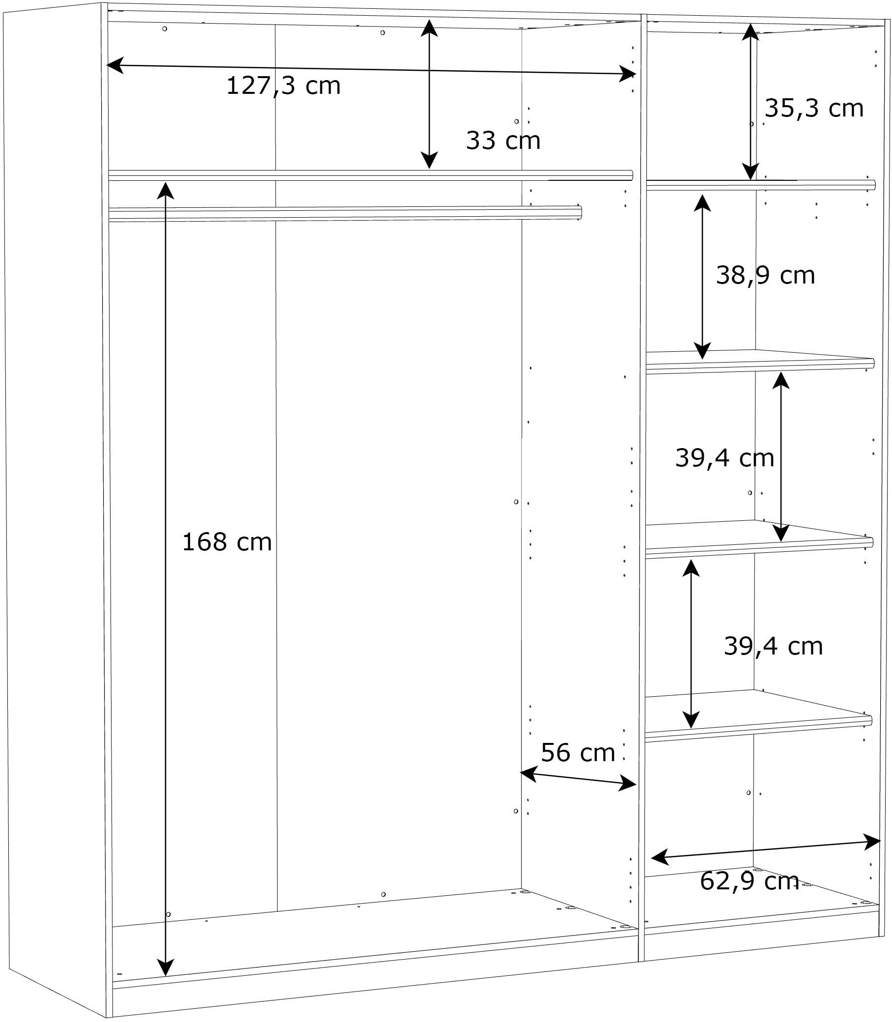 FORTE Drehtürenschrank, B/H/T 180,6/212,9/59 cm, Stauraum, Spiegeltüre