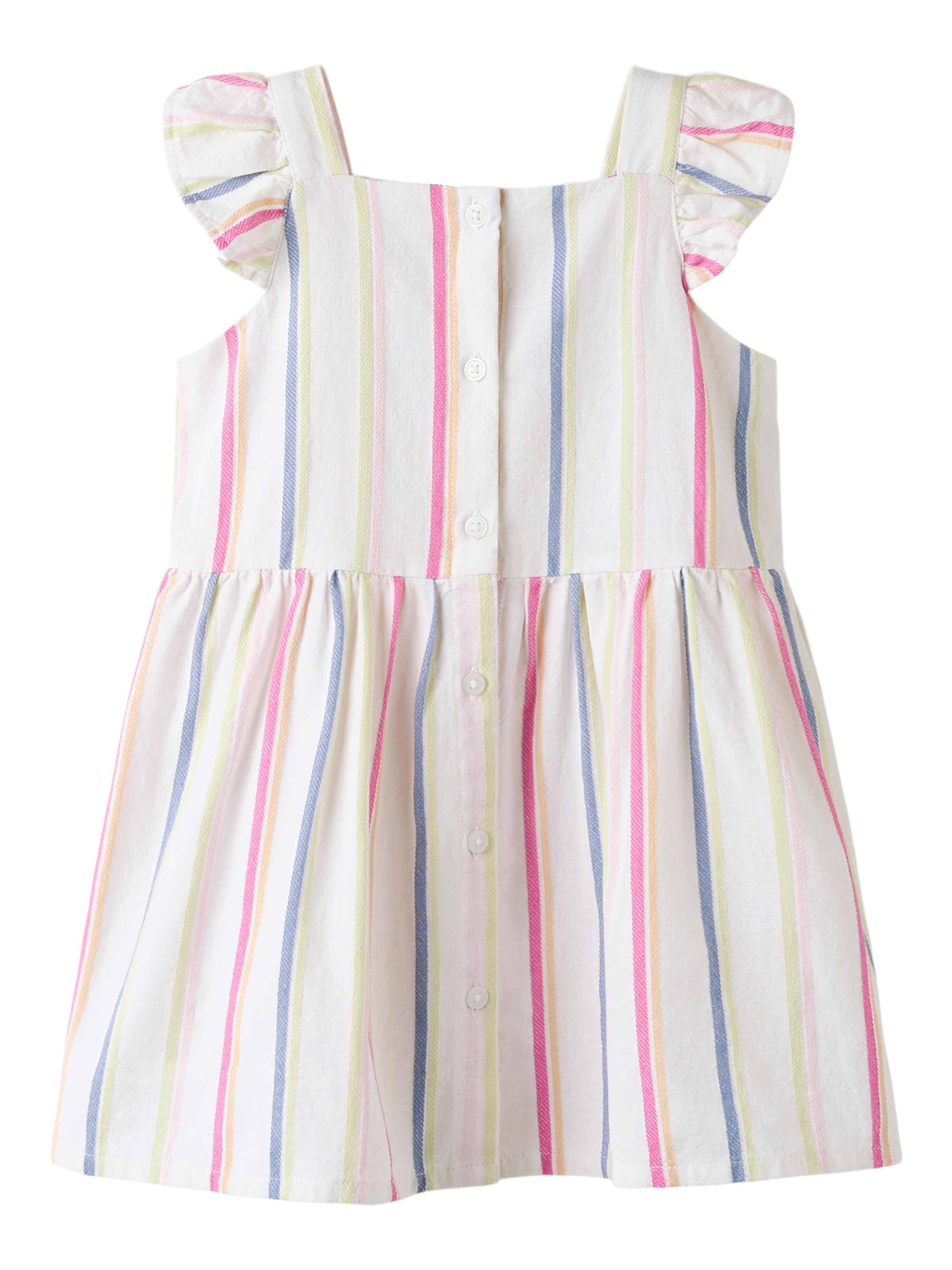 Minikleid NAME IT "NMFFIMY CAPSL DRESS", Mädchen, Gr. 116, N-Gr, strawberry moon, Web, Obermaterial: 100% Baumwolle, gestreift, normal normal, eckiger Ausschnitt, Flügelärmel Rüschen, Kleider Minikleid, mit durchgehender Knopfleiste und im sommerlichen St