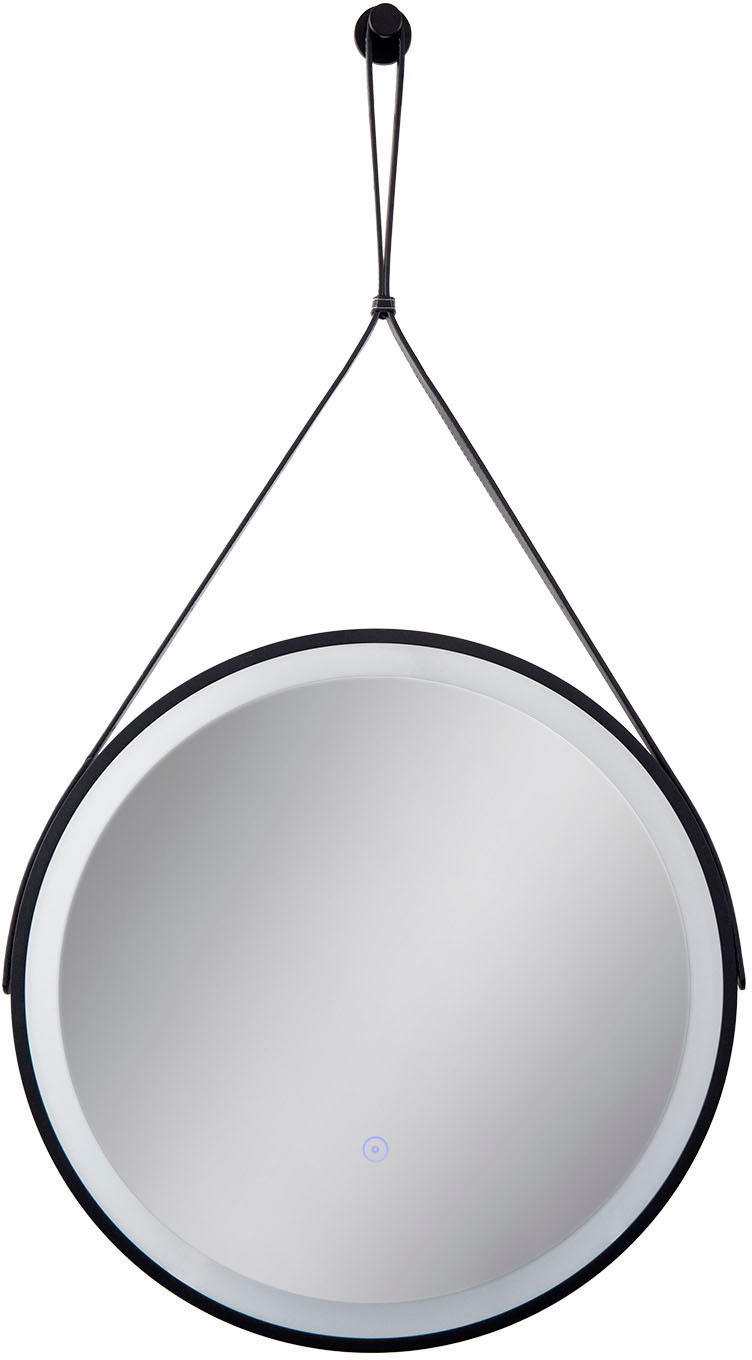 PACO HOME Wandleuchte "IVY", Ø 50cm H: 3,7cm, schwarz, Wohnzimmer, Leuchten, LED Backlight Rund 50cm IP44 Touch Kunstleder-Aufhängung