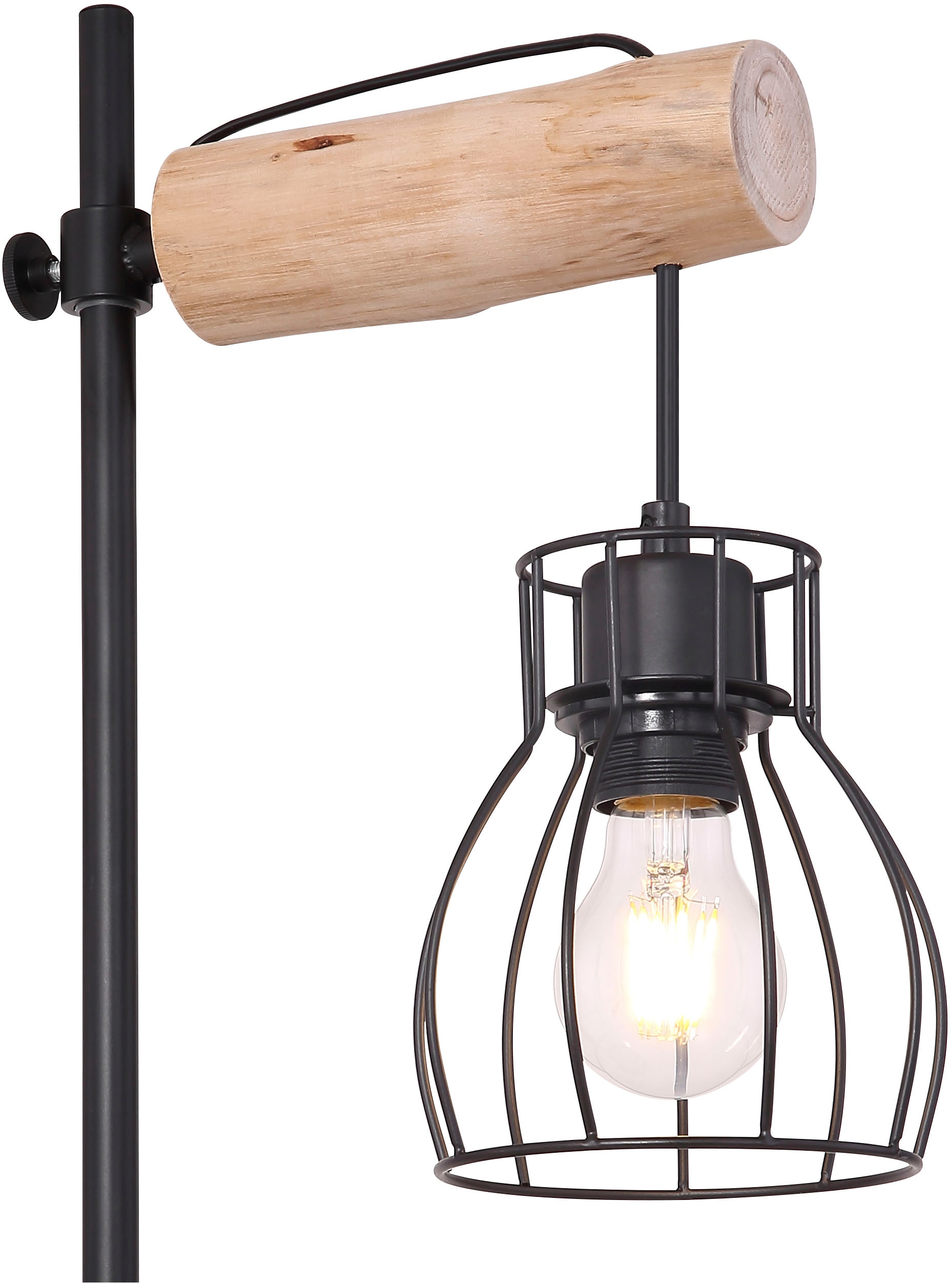 GLOBO LIGHTING Tischleuchte »MINA« E27 1 Stk. Tischleuchte Schwarz/Holz, Wippschalter, E27